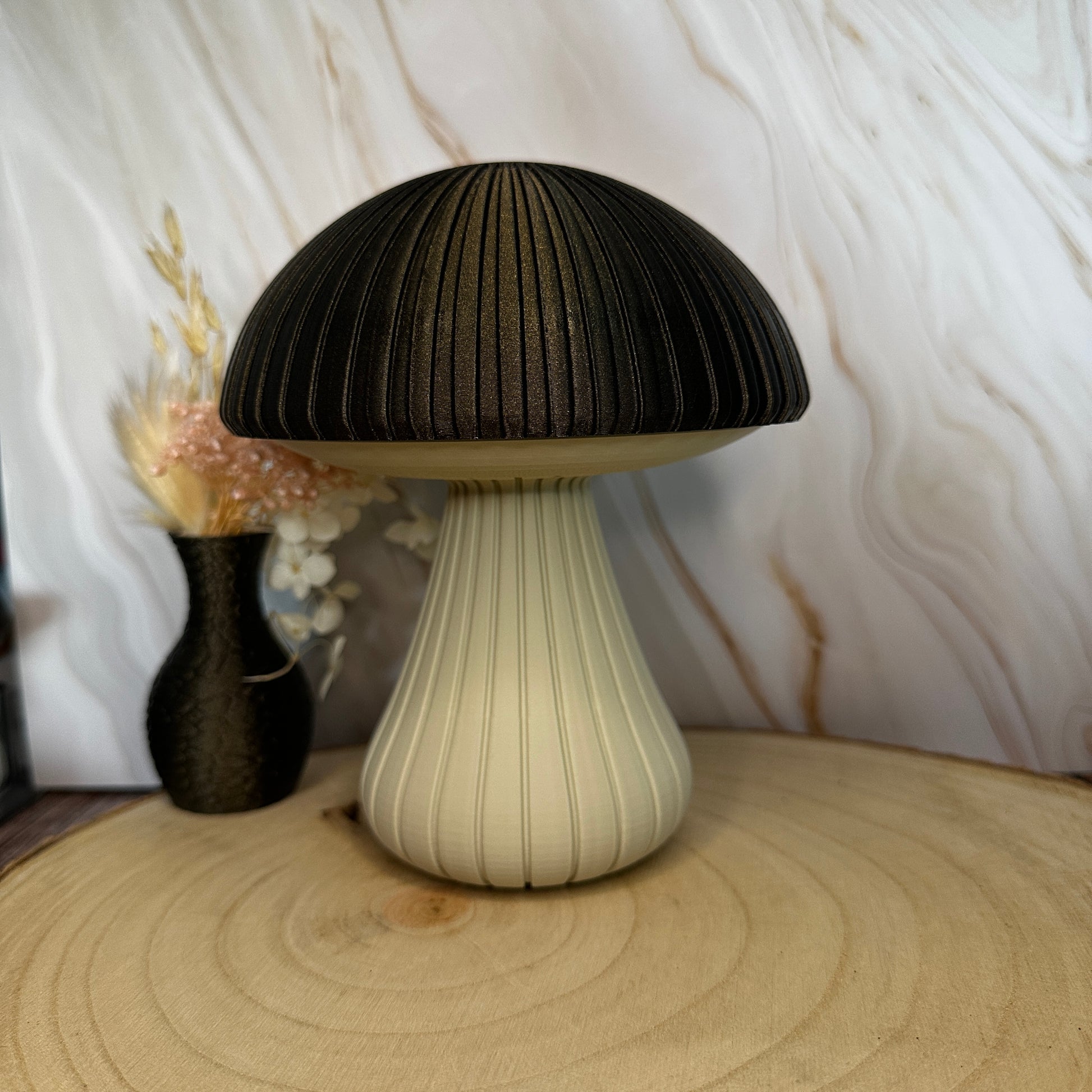 Decoratieve paddenstoel – Stijlvolle herfstdecoratie met gegroefde textuur | Middernachtgoud, bamboegroen of roze | Klein, groot of als duo
