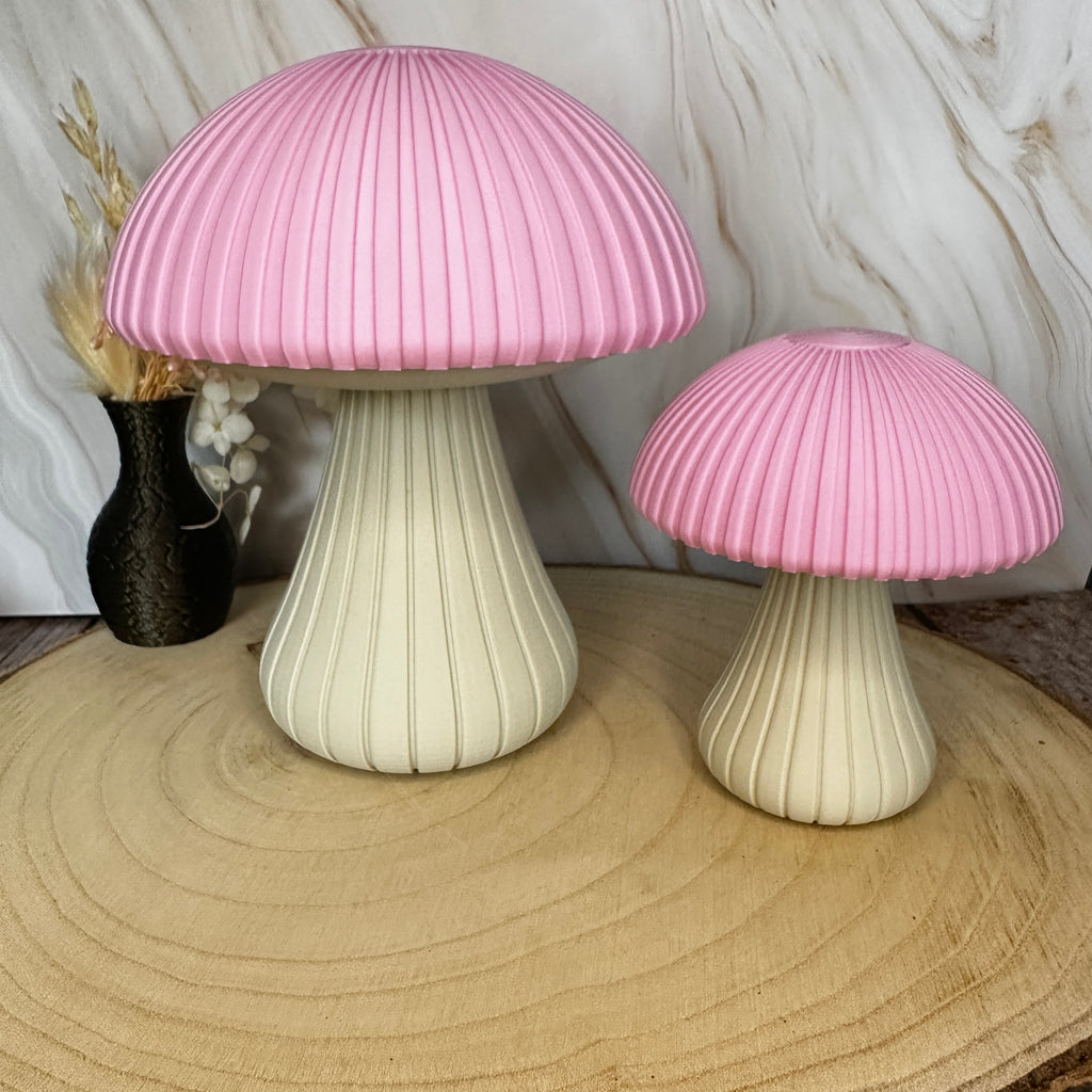 Decoratieve paddenstoel – Stijlvolle herfstdecoratie met gegroefde textuur | Middernachtgoud, bamboegroen of roze | Klein, groot of als duo