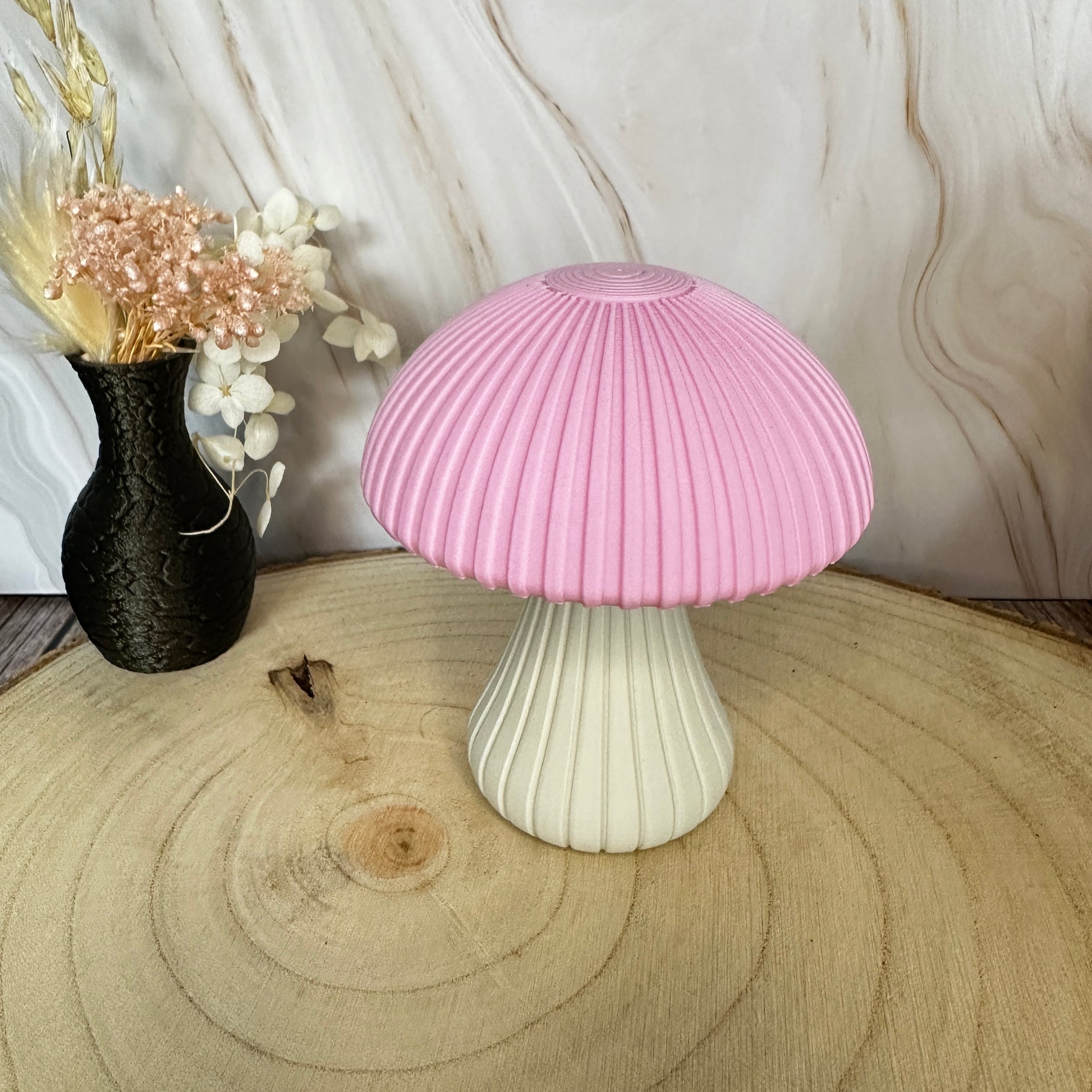 Decoratieve paddenstoel – Stijlvolle herfstdecoratie met gegroefde textuur | Middernachtgoud, bamboegroen of roze | Klein, groot of als duo