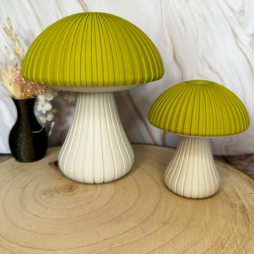 Decoratieve paddenstoel – Stijlvolle herfstdecoratie met gegroefde textuur | Middernachtgoud, bamboegroen of roze | Klein, groot of als duo