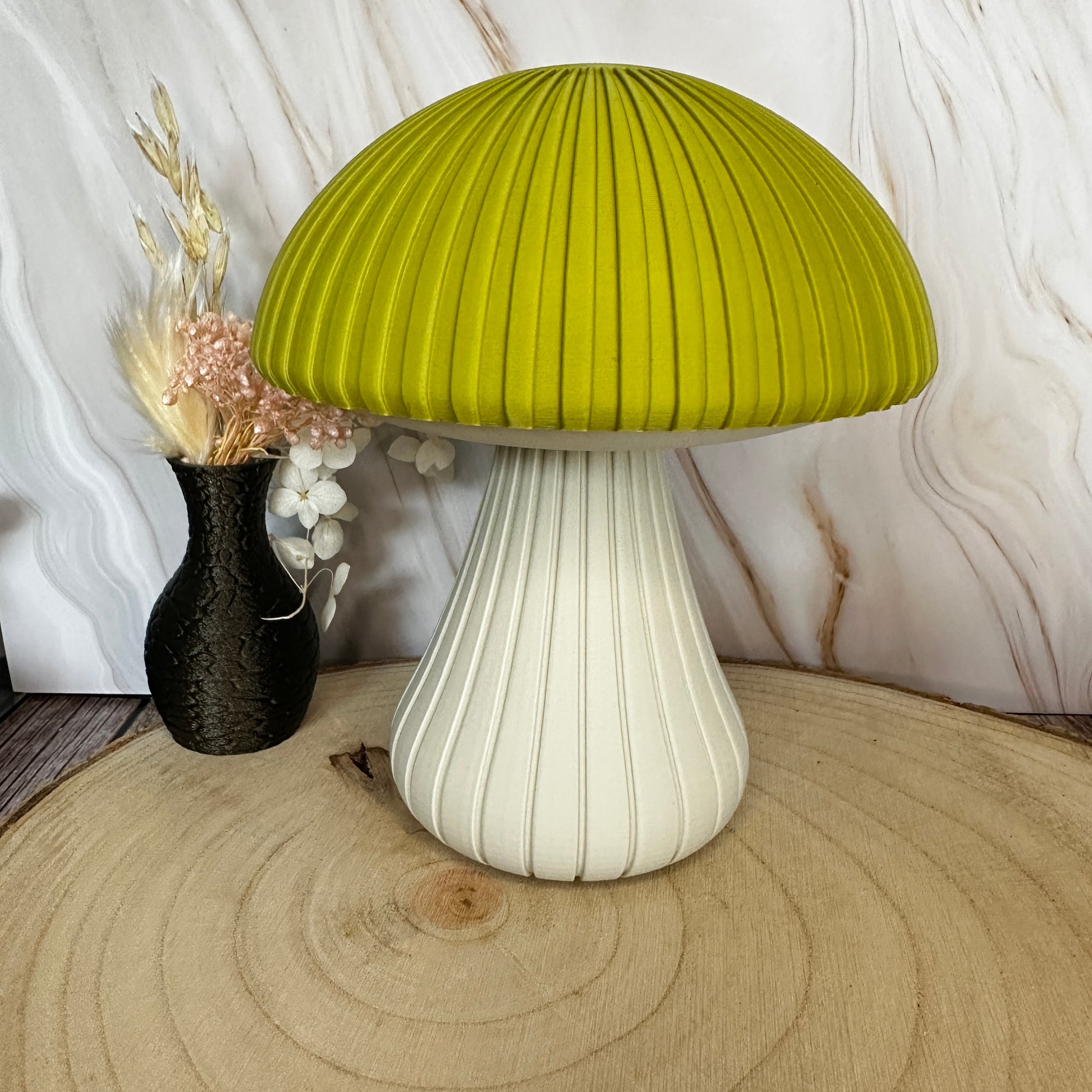 Decoratieve paddenstoel – Stijlvolle herfstdecoratie met gegroefde textuur | Middernachtgoud, bamboegroen of roze | Klein, groot of als duo