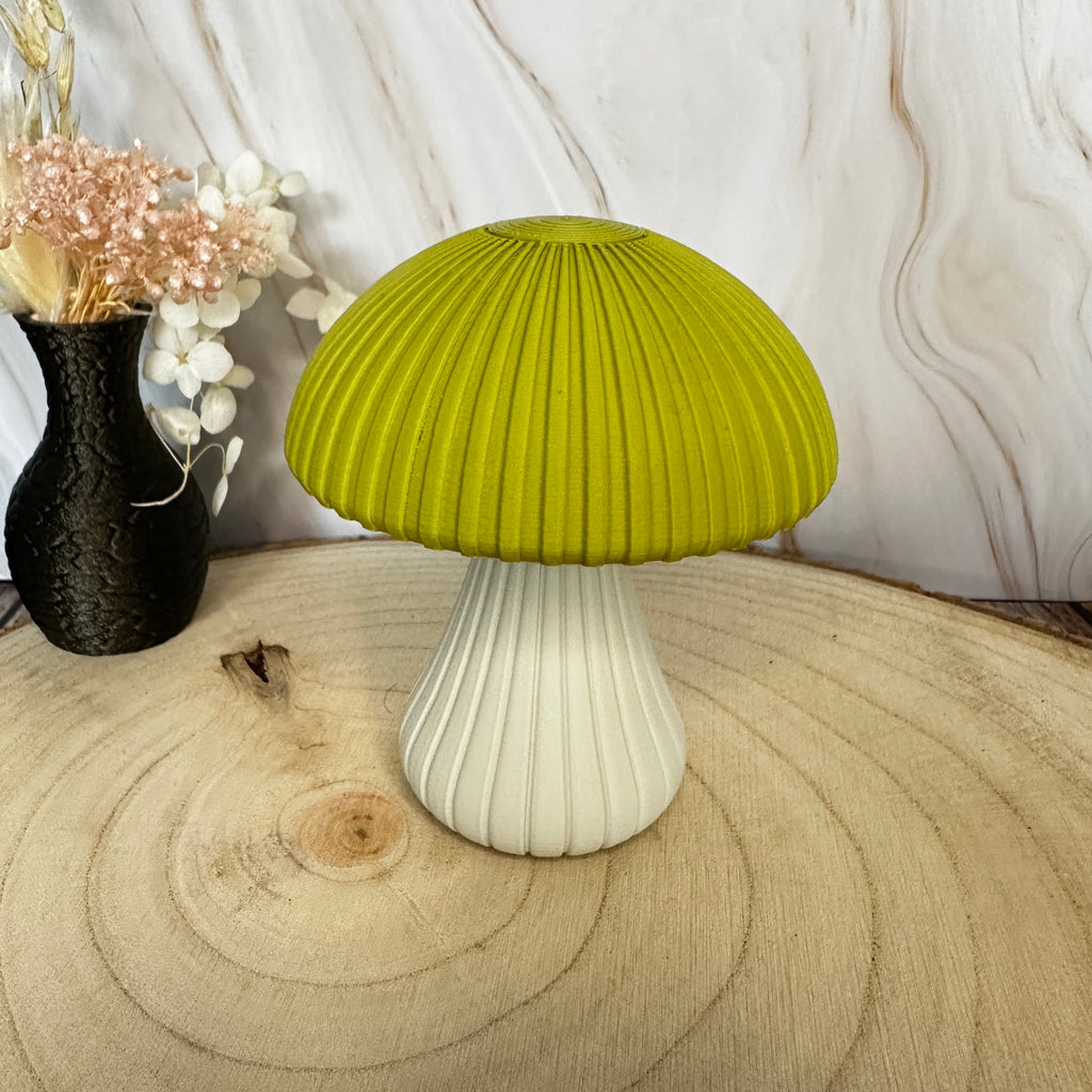 Decoratieve paddenstoel – Stijlvolle herfstdecoratie met gegroefde textuur | Middernachtgoud, bamboegroen of roze | Klein, groot of als duo