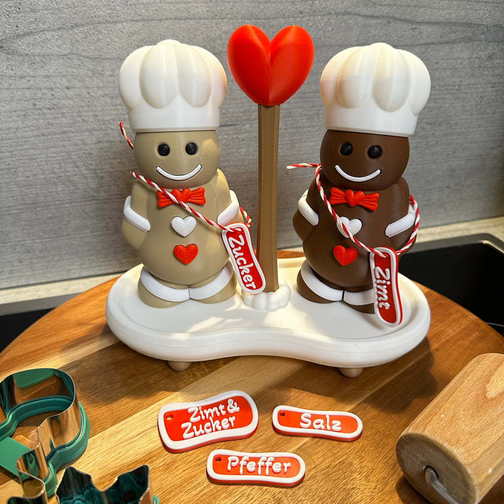 Peperkoekstrooier set "Kaneel &amp; Suiker" of "Zout &amp; Peper" – keuze uit verschillende hartkleuren, handgemaakt cadeau voor in de keuken en voor de kerst.