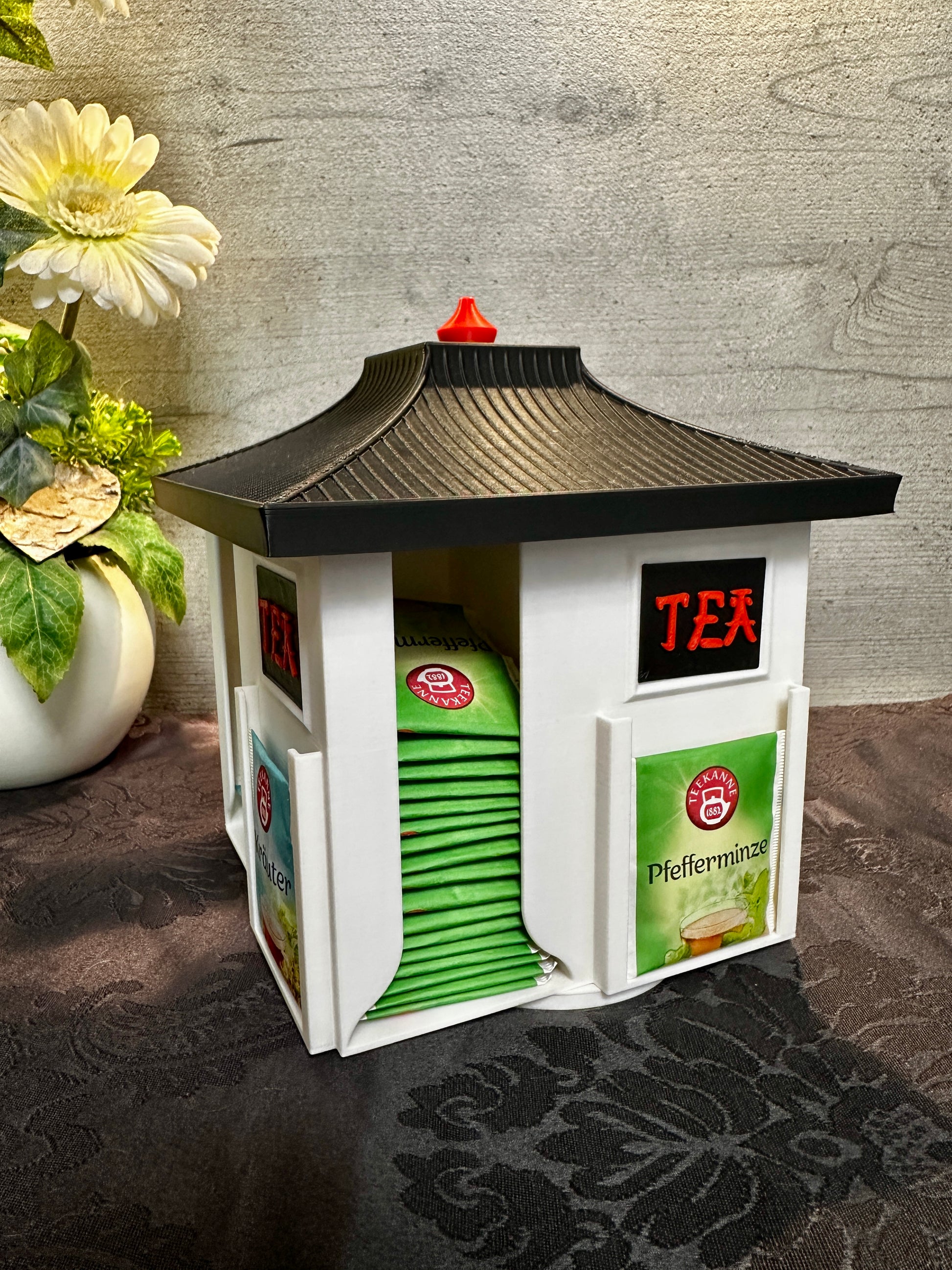 Draaiend theehuisje voor theezakjes – organizer voor vier soorten thee