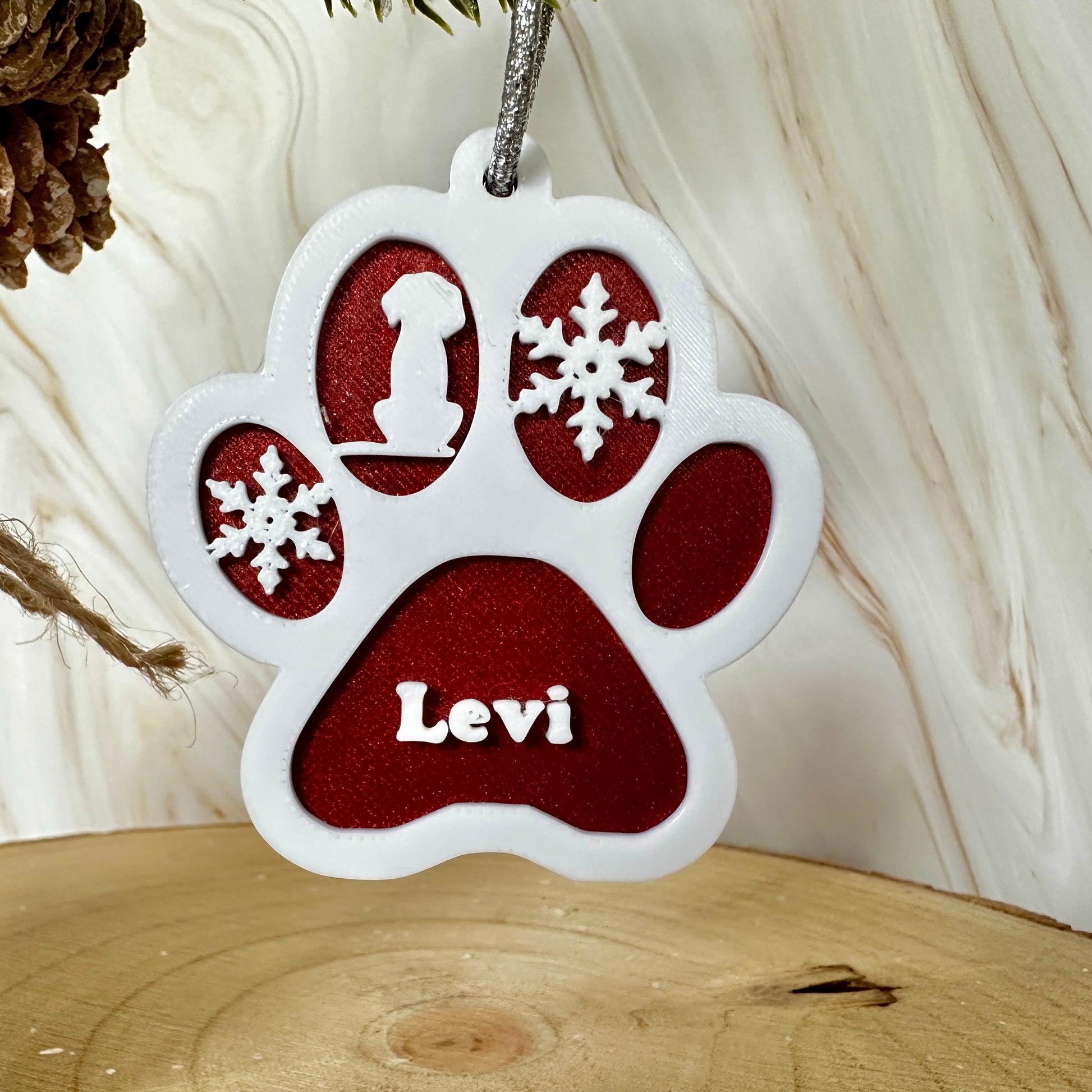 Gepersonaliseerd pootafdrukornament met naam – kerstboomversiering voor hondenliefhebbers