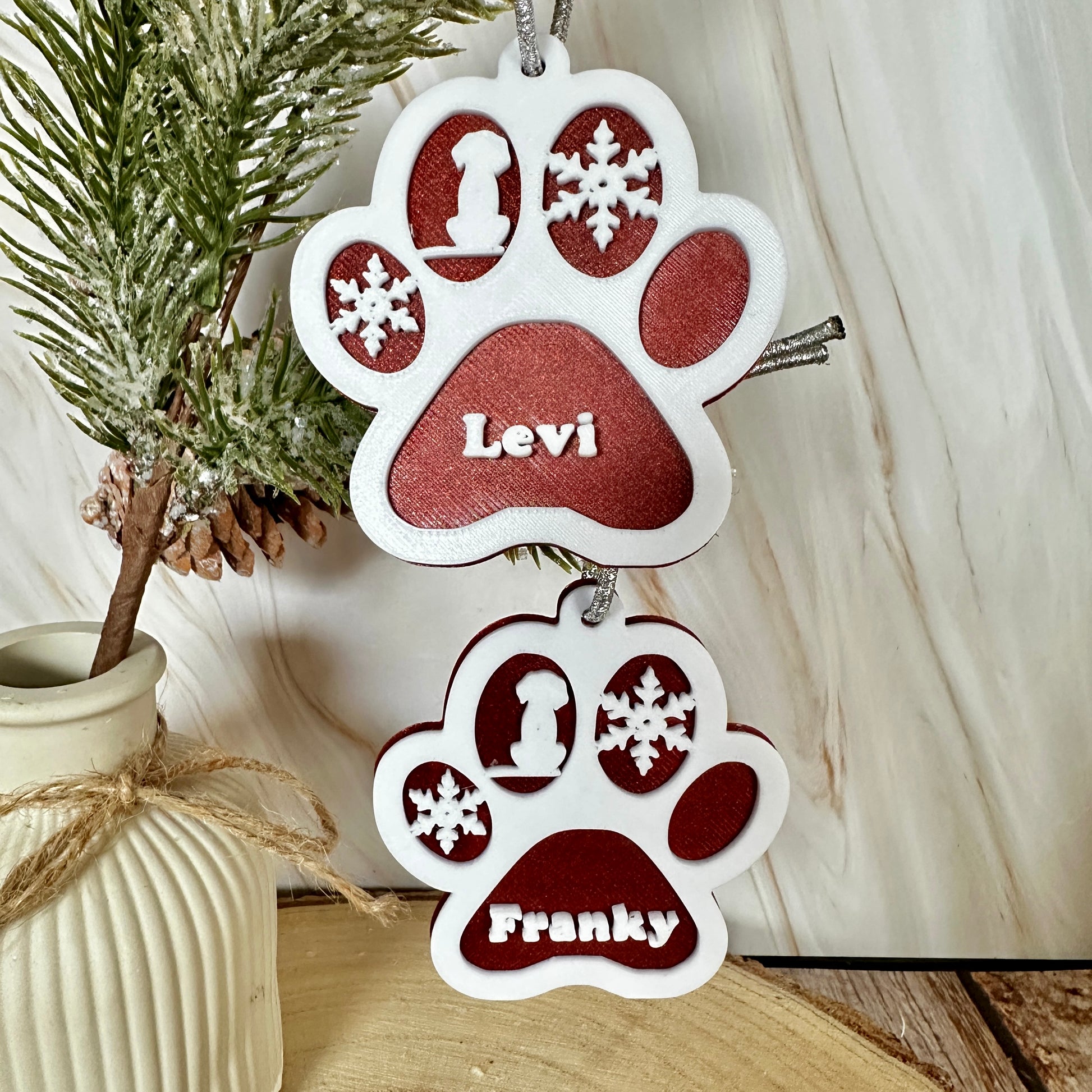 Gepersonaliseerd pootafdrukornament met naam – kerstboomversiering voor hondenliefhebbers