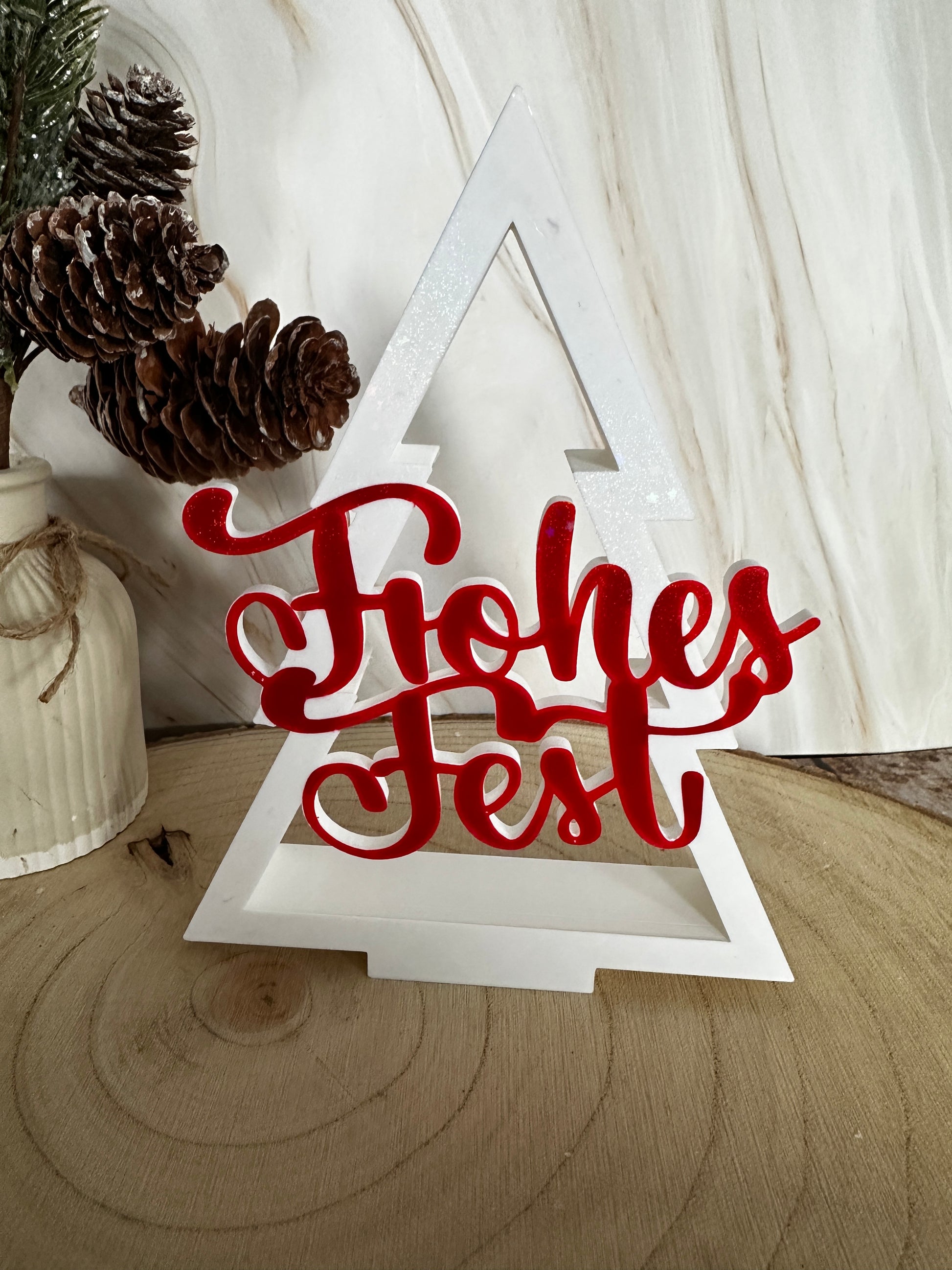 Kerstboomversieringsstandaard – Vrolijk Kerstmis of HoHoHo – glitterletters