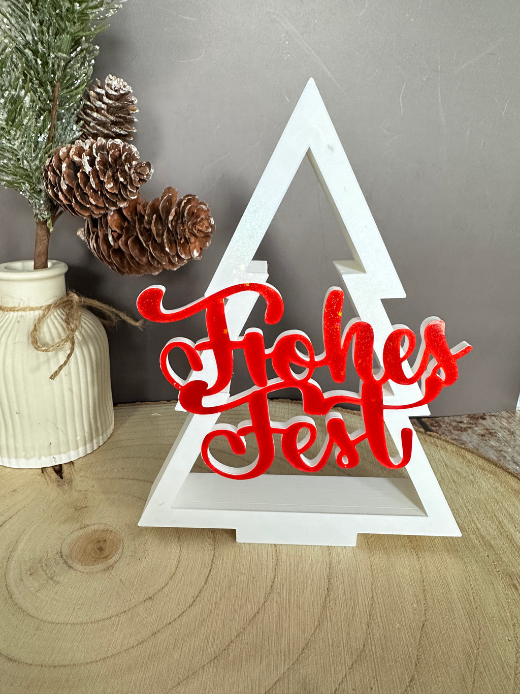 Kerstboomversieringsstandaard – Vrolijk Kerstmis of HoHoHo – glitterletters