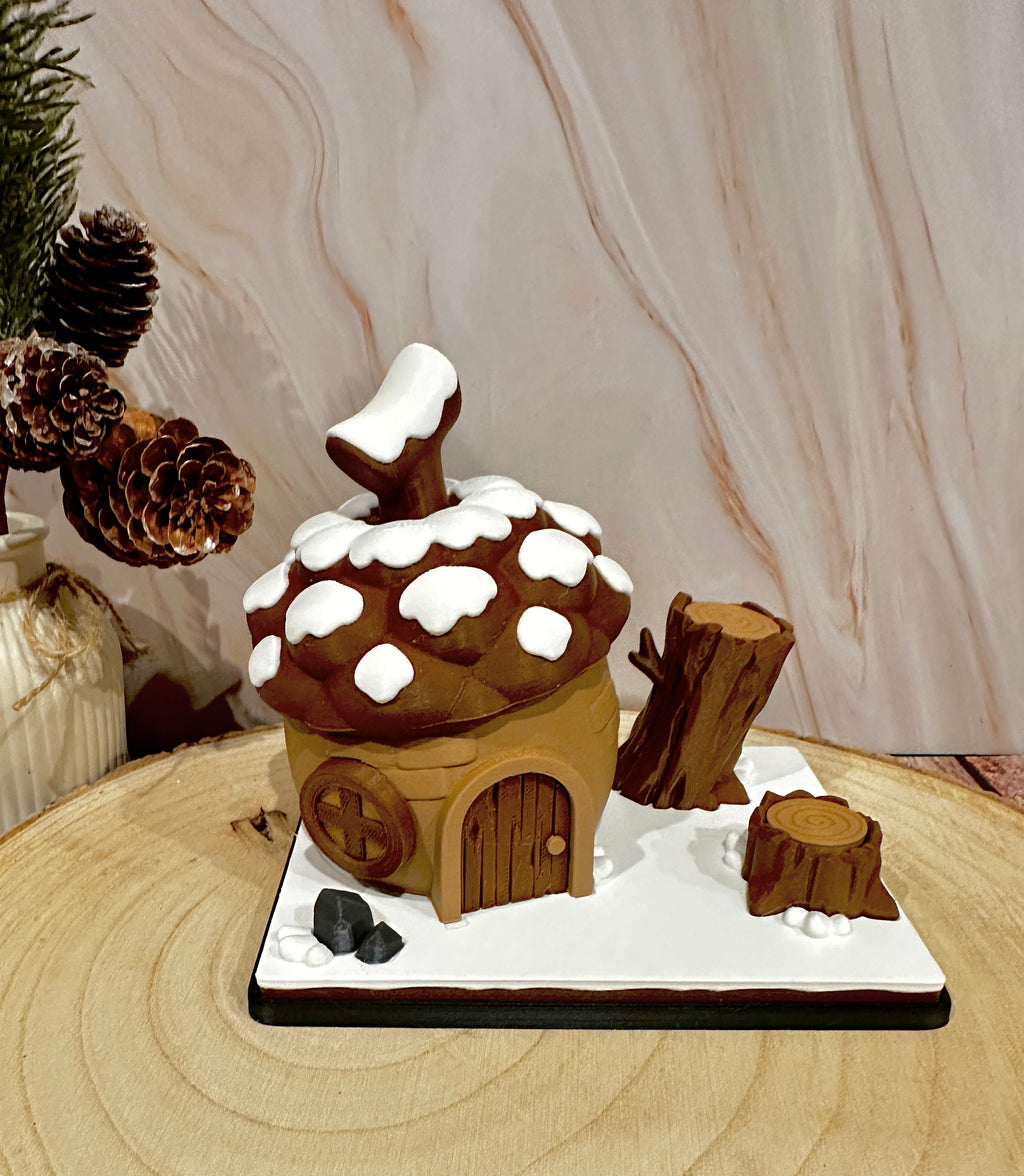 Winterse eekhoorndiorama – Notenhuisje in de sneeuw • Decoratie met bosdieren • Cadeau voor winterliefhebbers