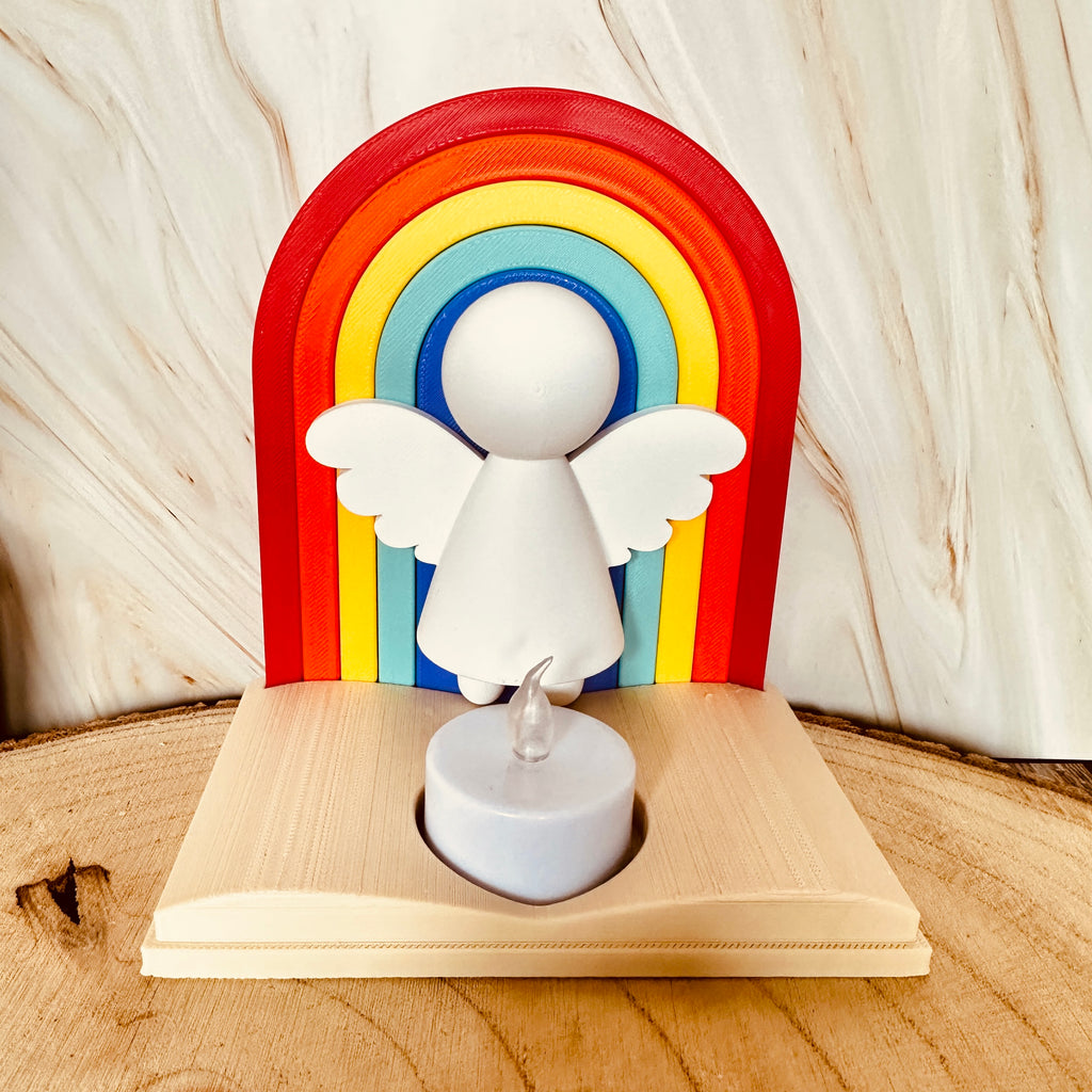 Regenboog Engel Theelichthouder – Cadeau en Liefdevolle Decoratie met Beschermengel