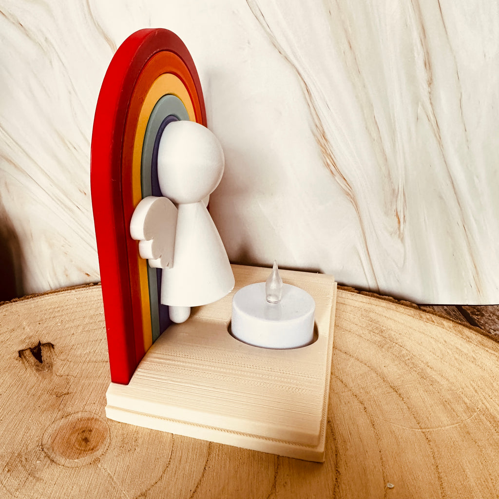 Regenboog Engel Theelichthouder – Cadeau en Liefdevolle Decoratie met Beschermengel