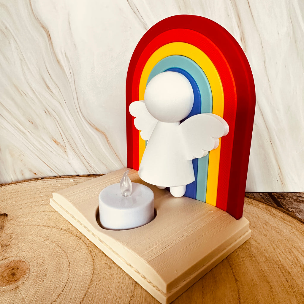 Regenboog Engel Theelichthouder – Cadeau en Liefdevolle Decoratie met Beschermengel