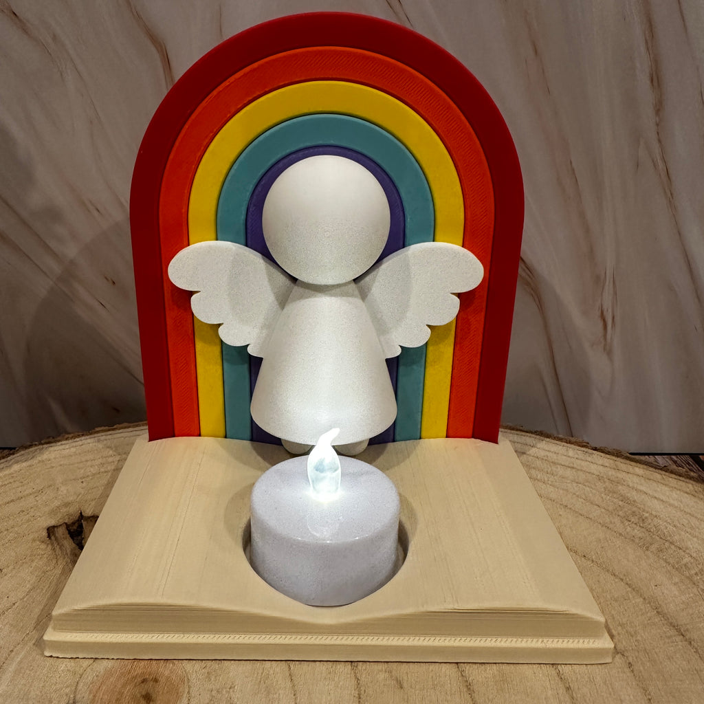 Regenboog Engel Theelichthouder – Cadeau en Liefdevolle Decoratie met Beschermengel