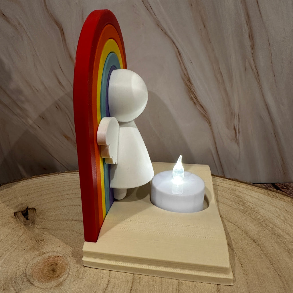 Regenboog Engel Theelichthouder – Cadeau en Liefdevolle Decoratie met Beschermengel