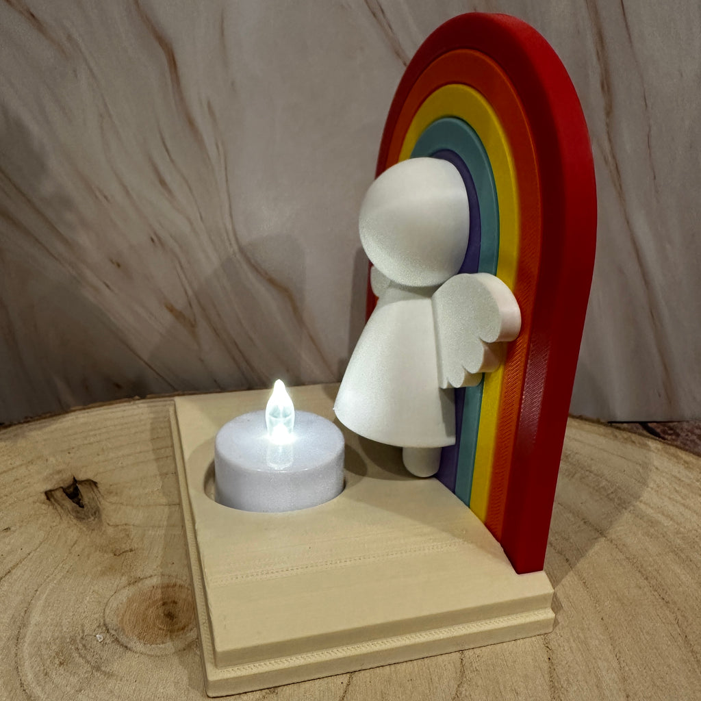 Regenboog Engel Theelichthouder – Cadeau en Liefdevolle Decoratie met Beschermengel