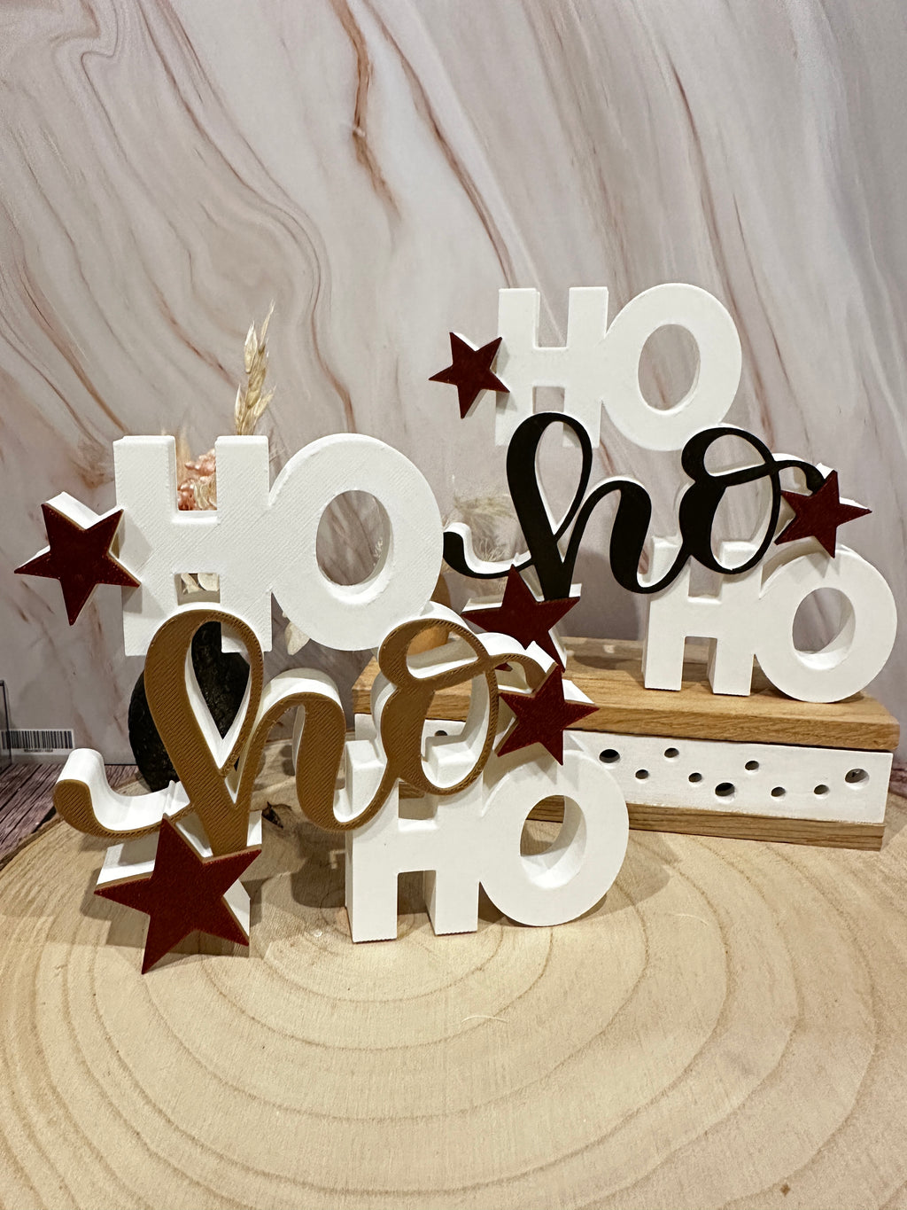 HO HO Weihnachtsaufsteller – moderne Weihnachtsdeko mit Glitzersternen in Schwarz oder Hellbraun