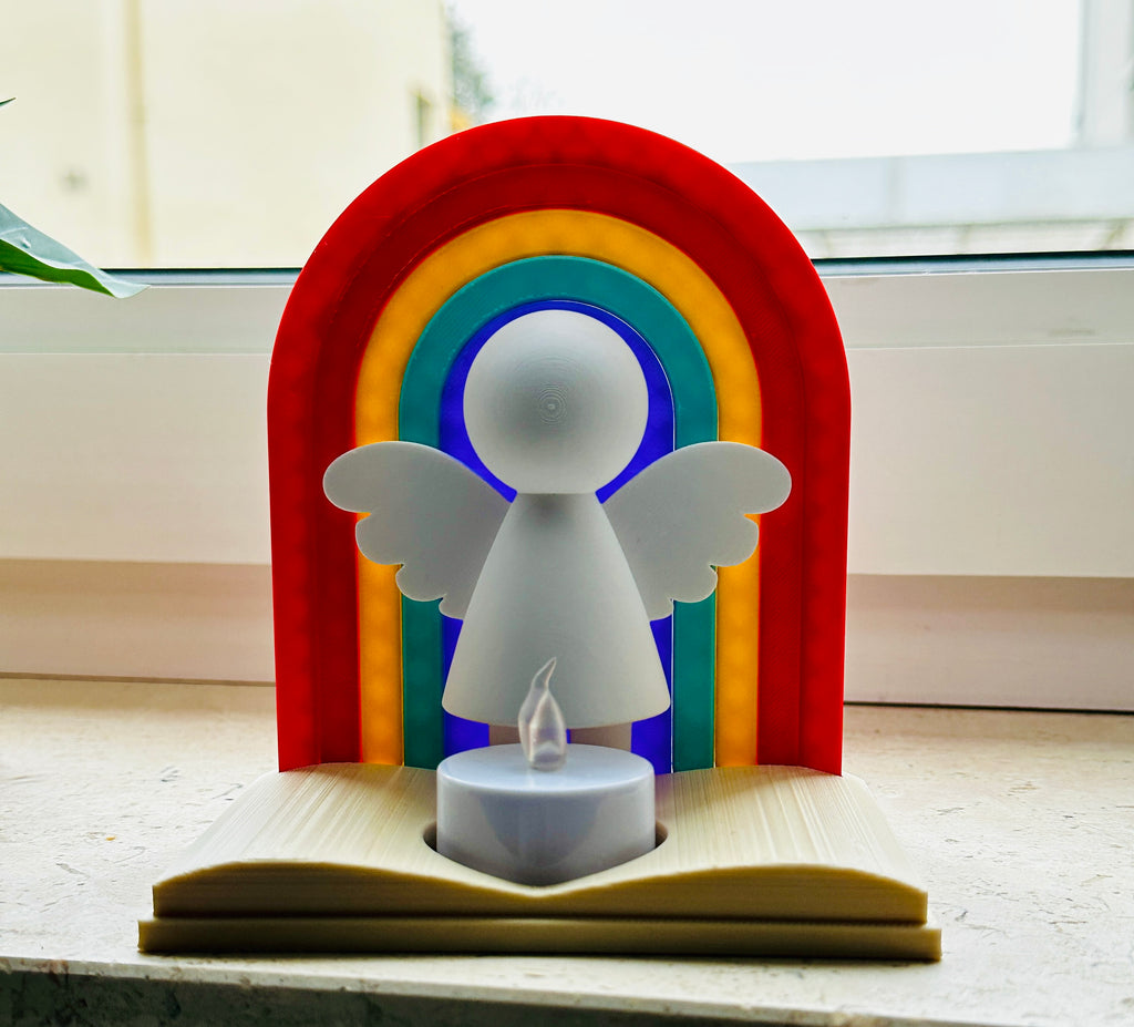 Regenboog Engel Theelichthouder – Cadeau en Liefdevolle Decoratie met Beschermengel