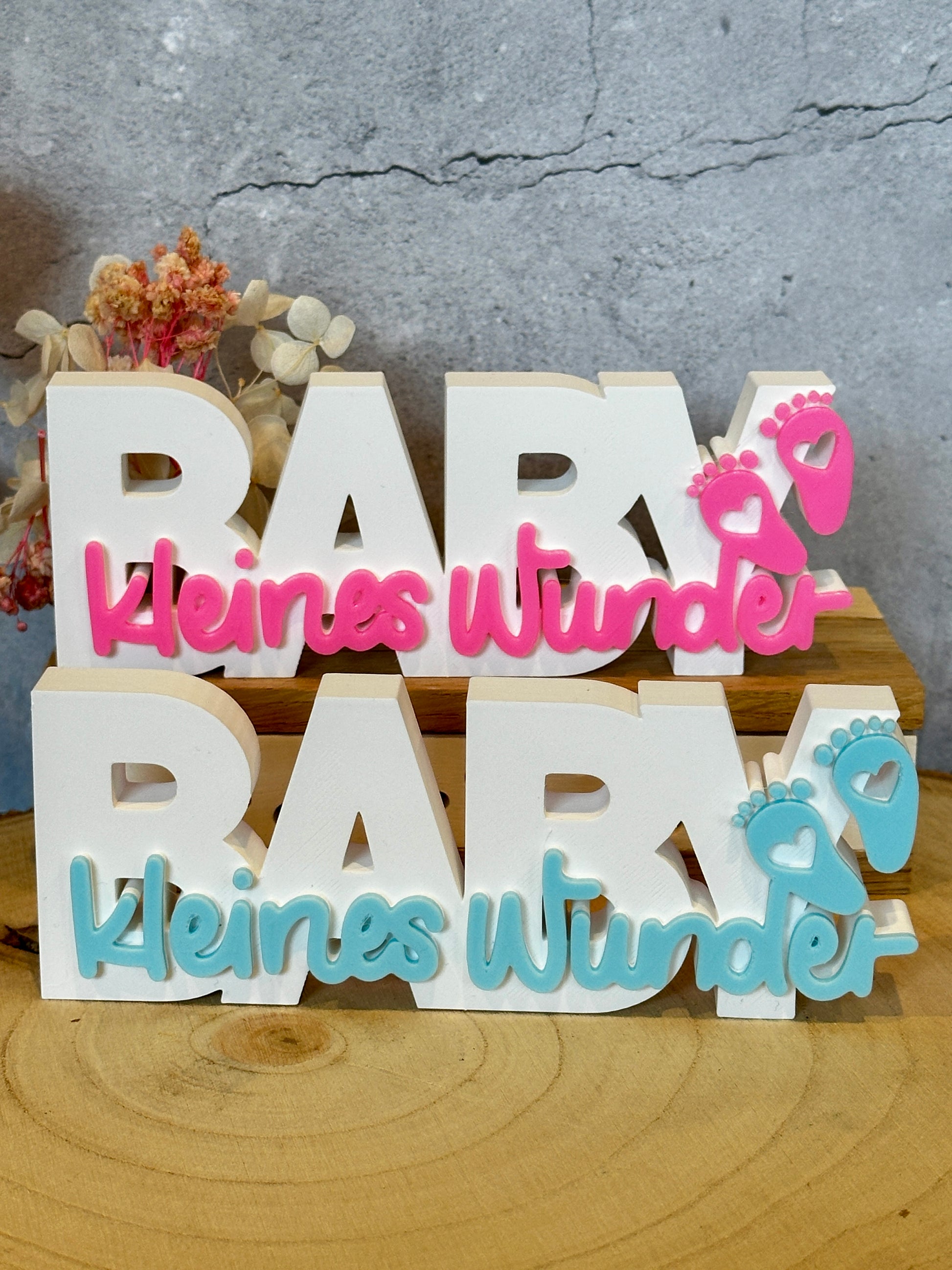 BABY kleines Wunder – dekorativer Schriftzug mit Babyfüßen | Geschenk zur Geburt