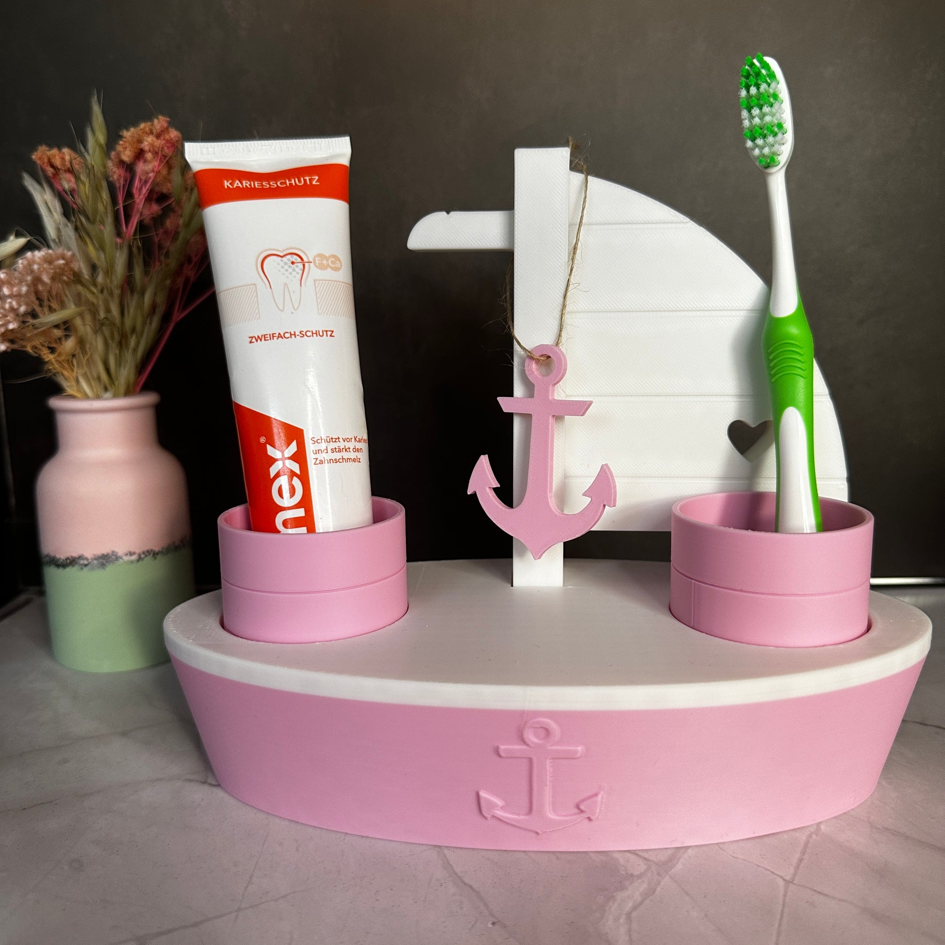 Nautische badkamerset – schip en vuurtoren in roze
