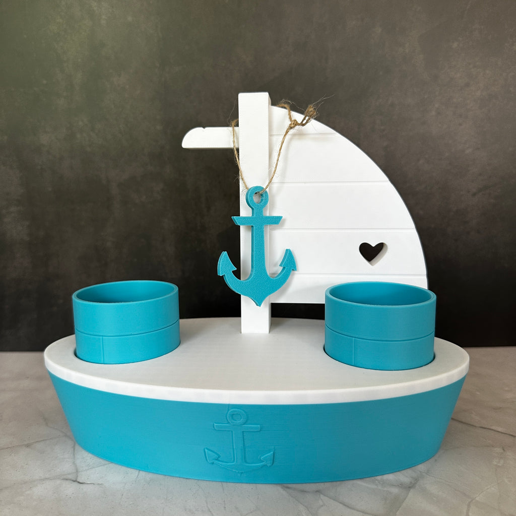 Nautische badkamerset – schip en vuurtoren in turquoise