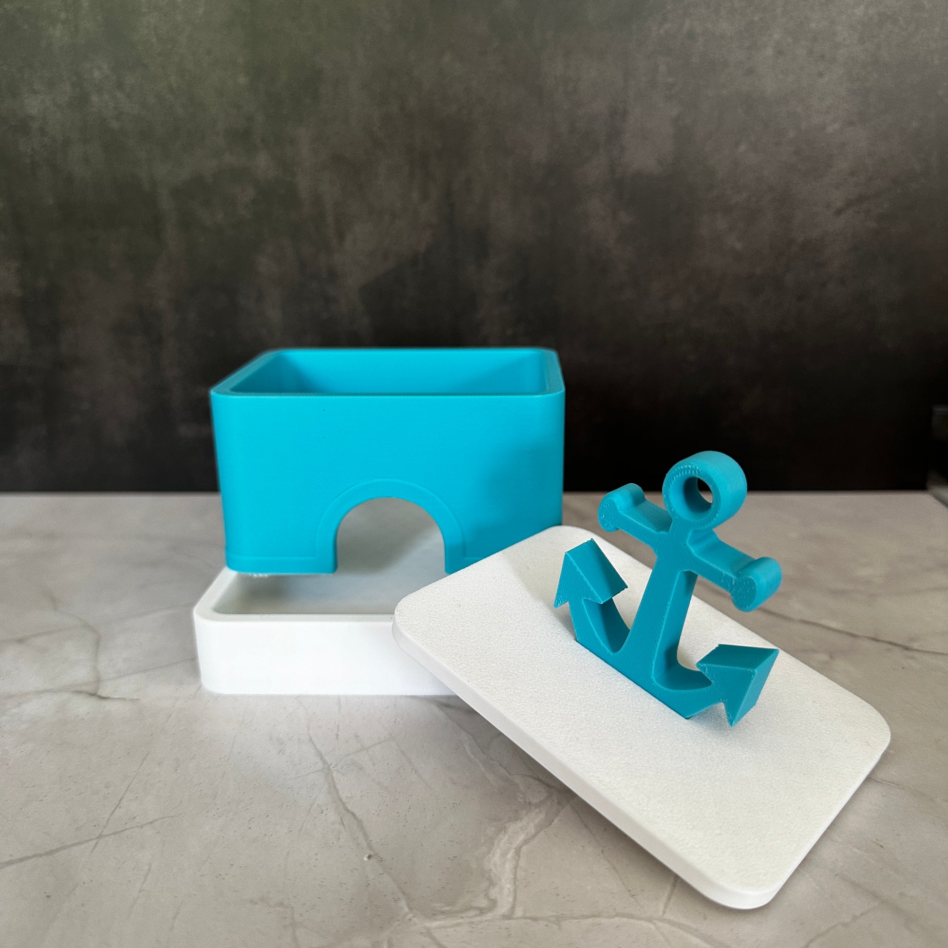 Nautische badkamerset – schip en vuurtoren in turquoise