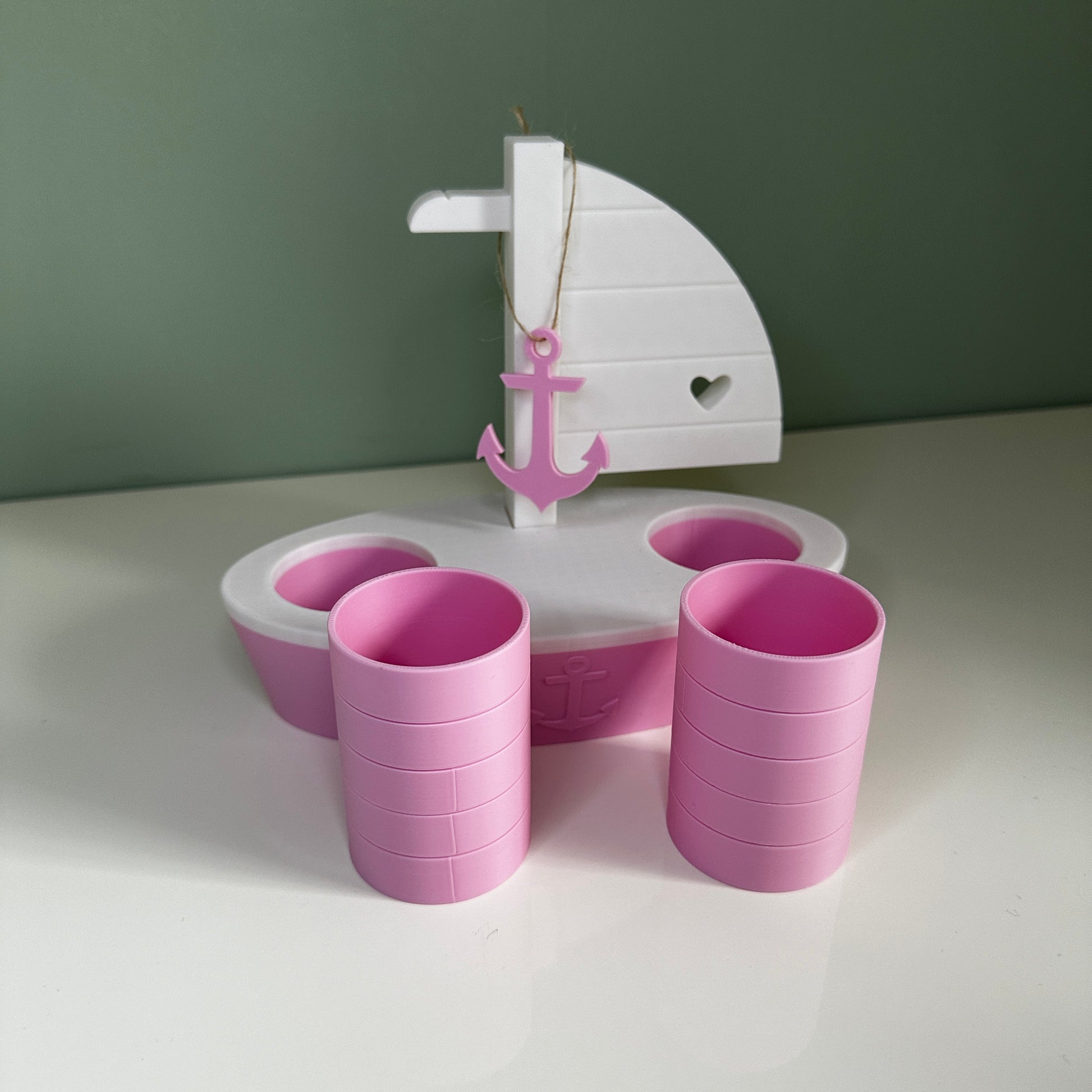 Nautische badkamerset – schip en vuurtoren in roze
