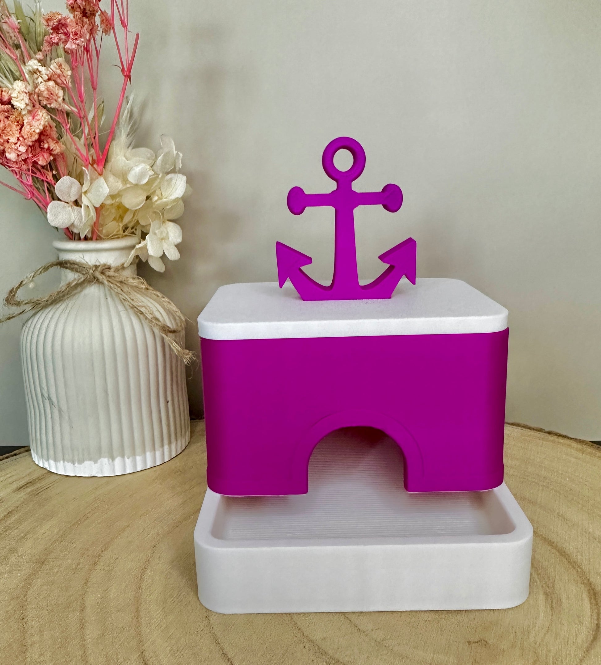 Nautische badkamerset – schip en vuurtoren in magenta
