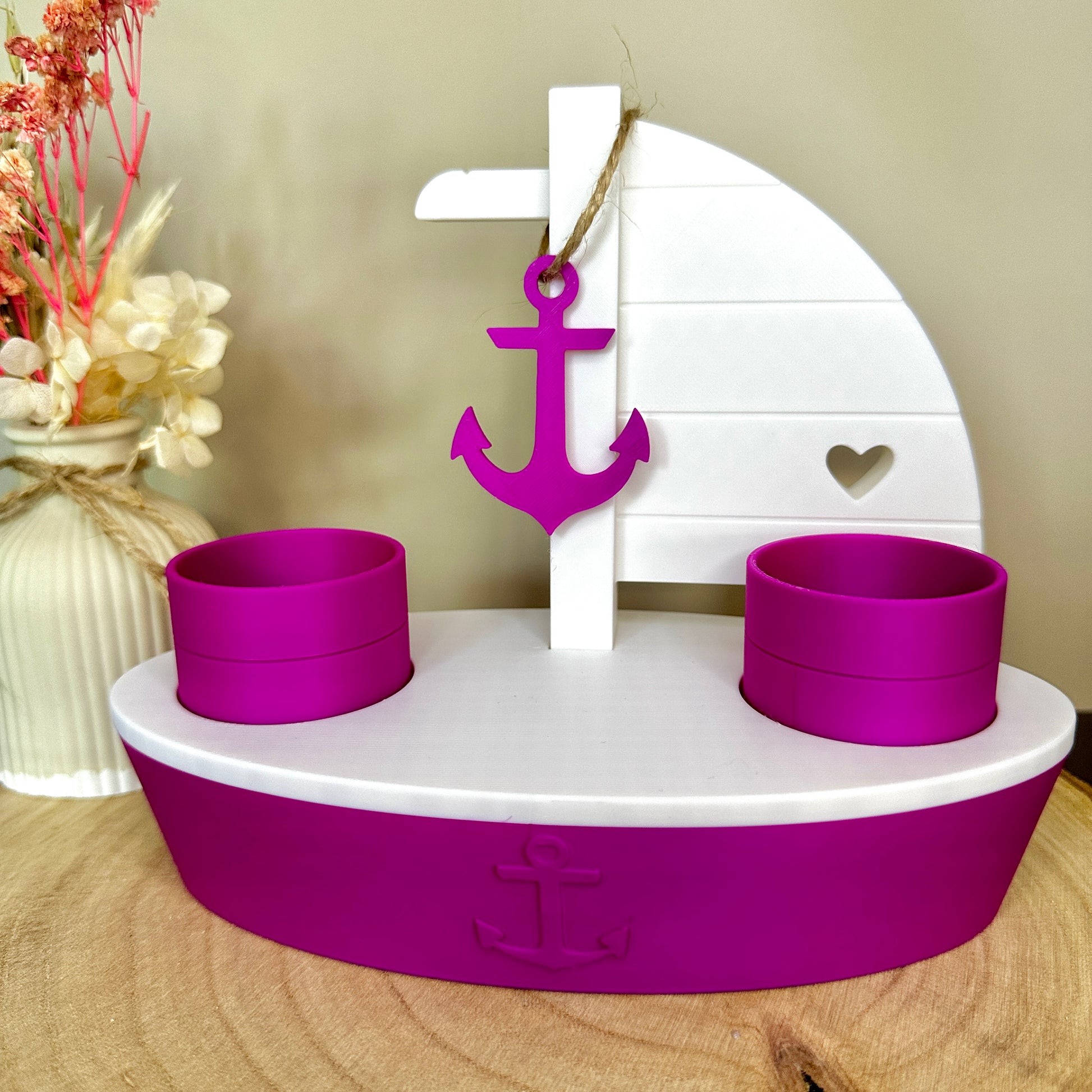 Nautische badkamerset – schip en vuurtoren in magenta