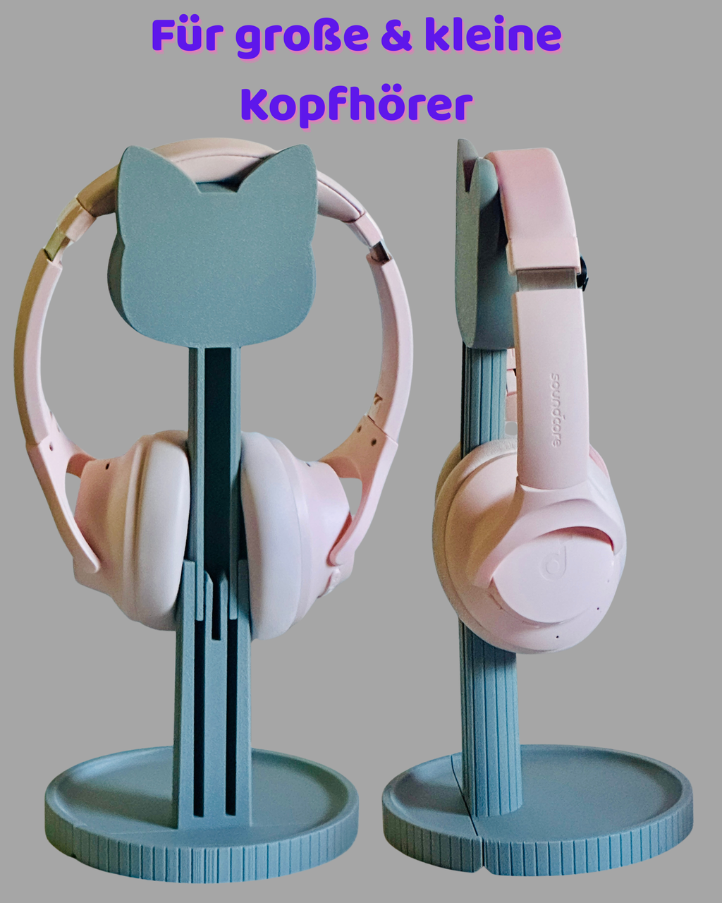 Katzen-Kopfhörerständer höhenverstellbar – Niedlicher Headset-Halter für kleine & große Kopfhörer | Geschenk für Katzenfans