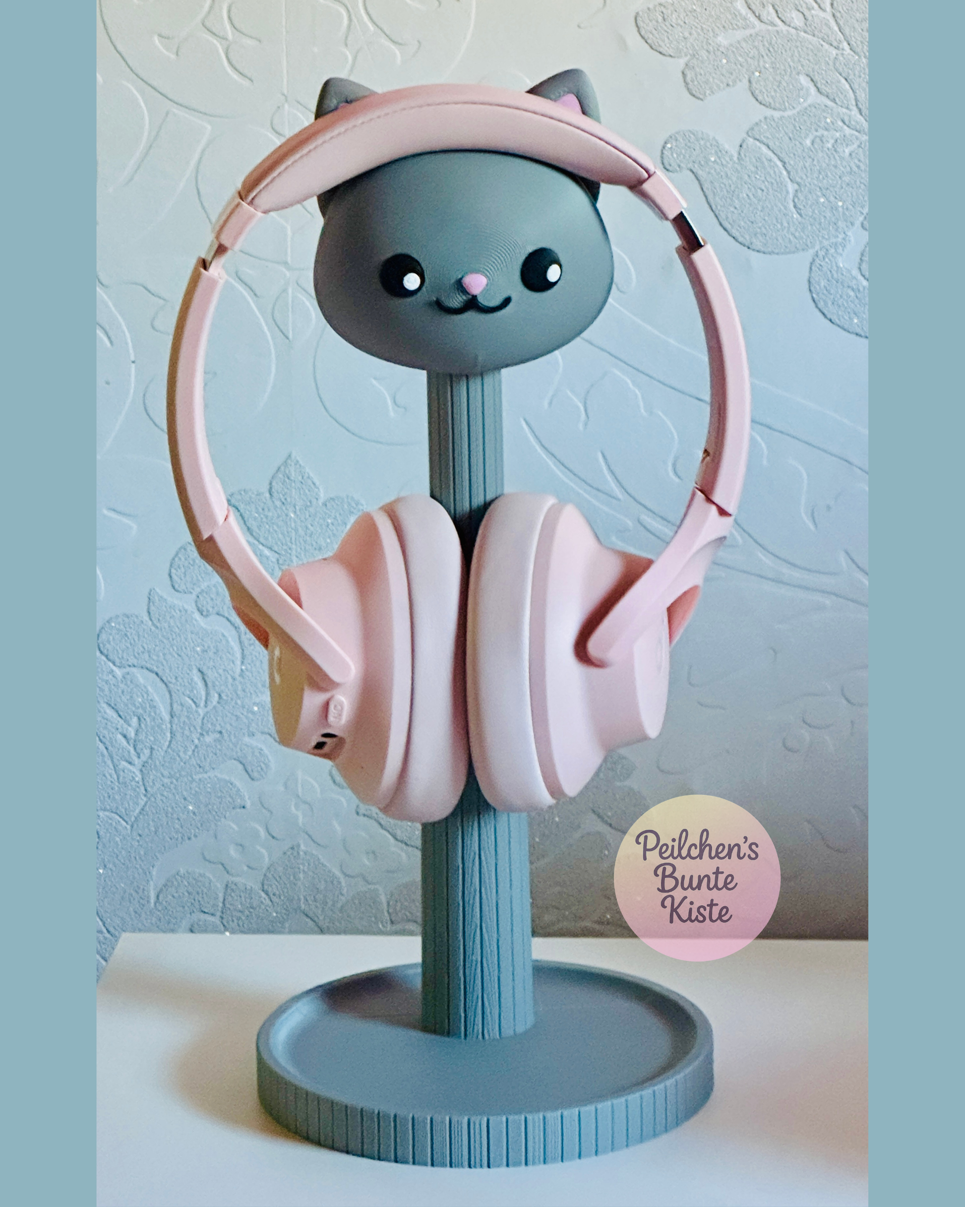 Katzen-Kopfhörerständer höhenverstellbar – Niedlicher Headset-Halter für kleine & große Kopfhörer | Geschenk für Katzenfans
