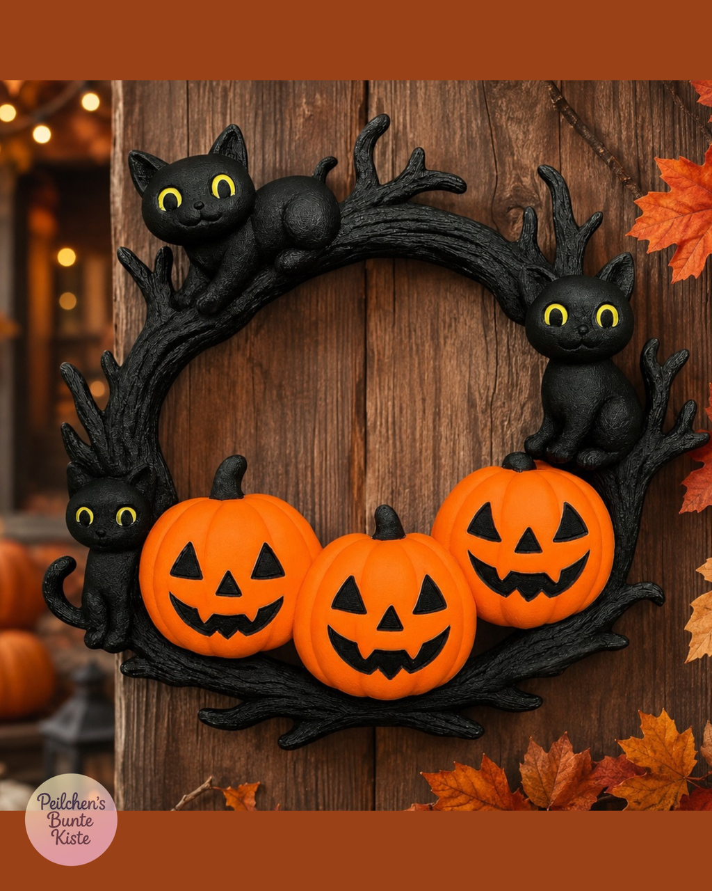 Halloween Katzenkranz mit Kürbissen – herbstliche Wanddeko