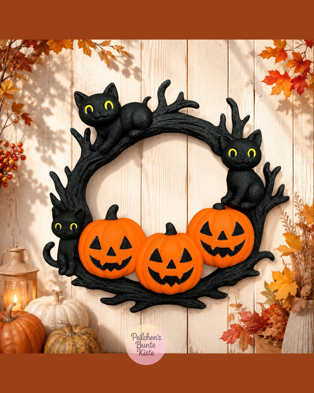 Halloween Katzenkranz mit Kürbissen – herbstliche Wanddeko