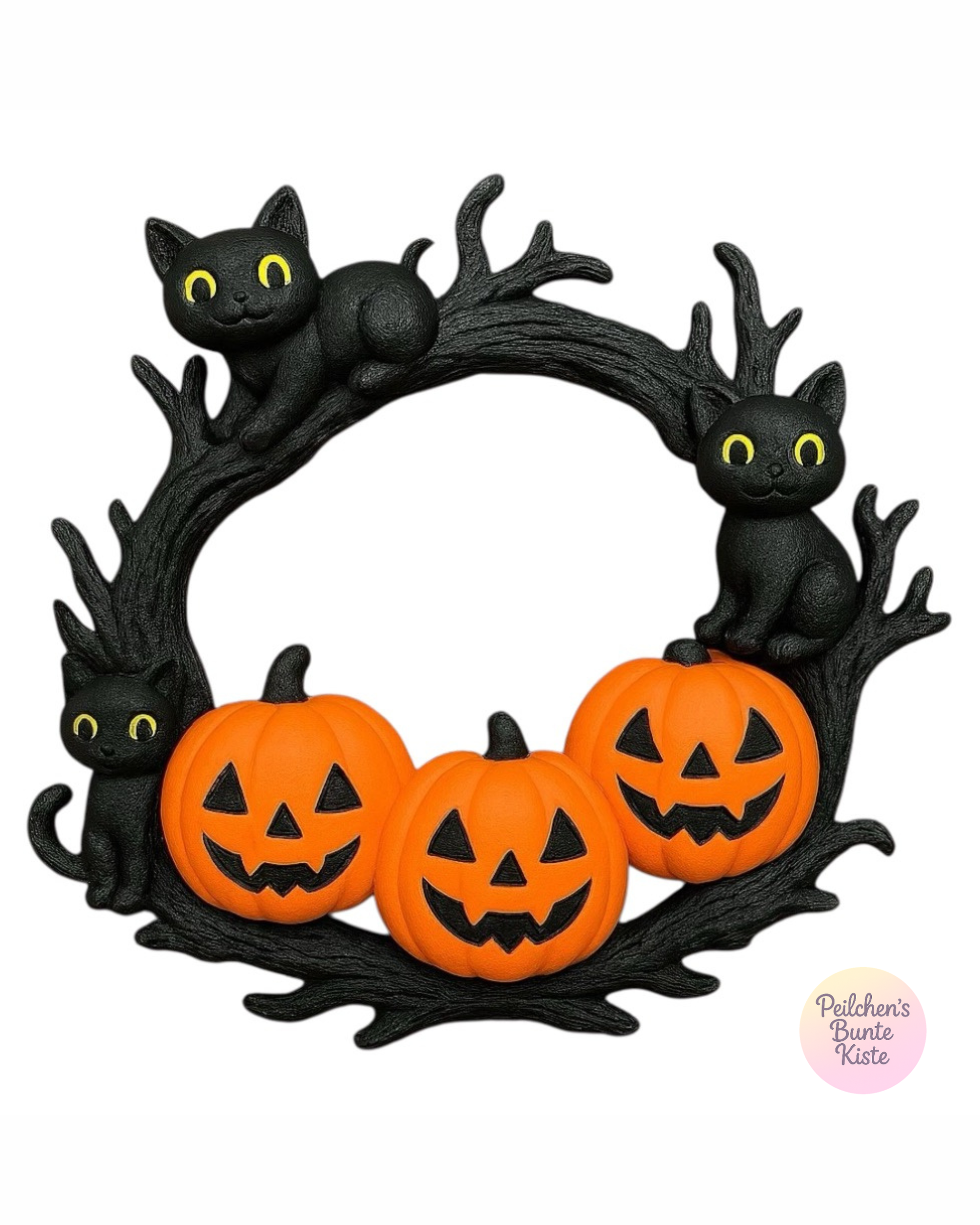 Halloween Katzenkranz mit Kürbissen – herbstliche Wanddeko