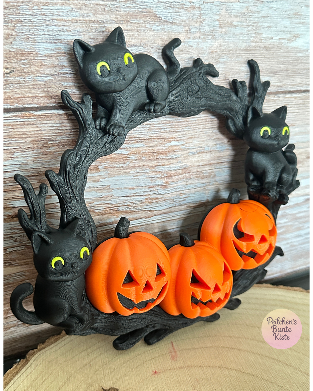Halloween Katzenkranz mit Kürbissen – herbstliche Wanddeko