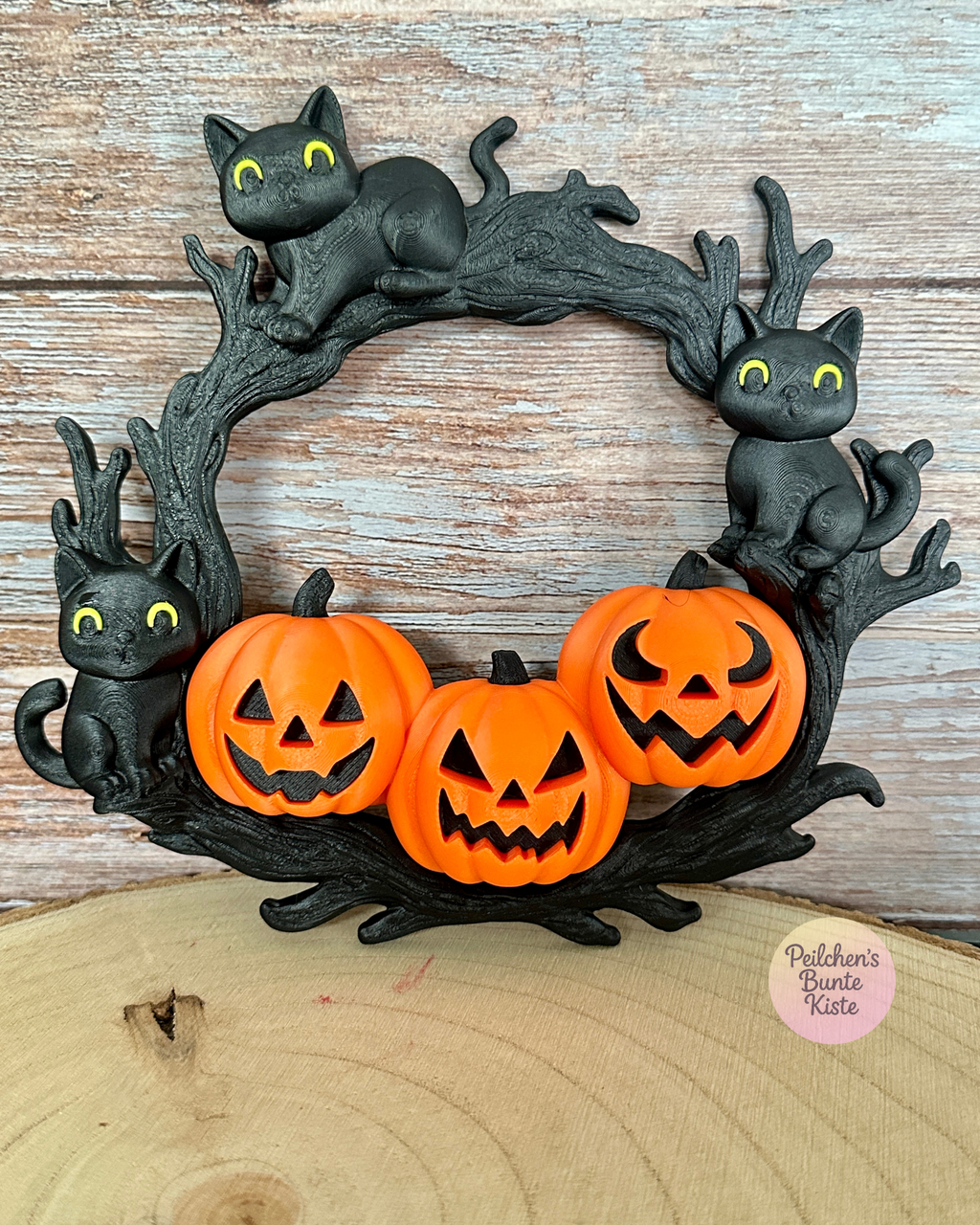 Halloween Katzenkranz mit Kürbissen – herbstliche Wanddeko