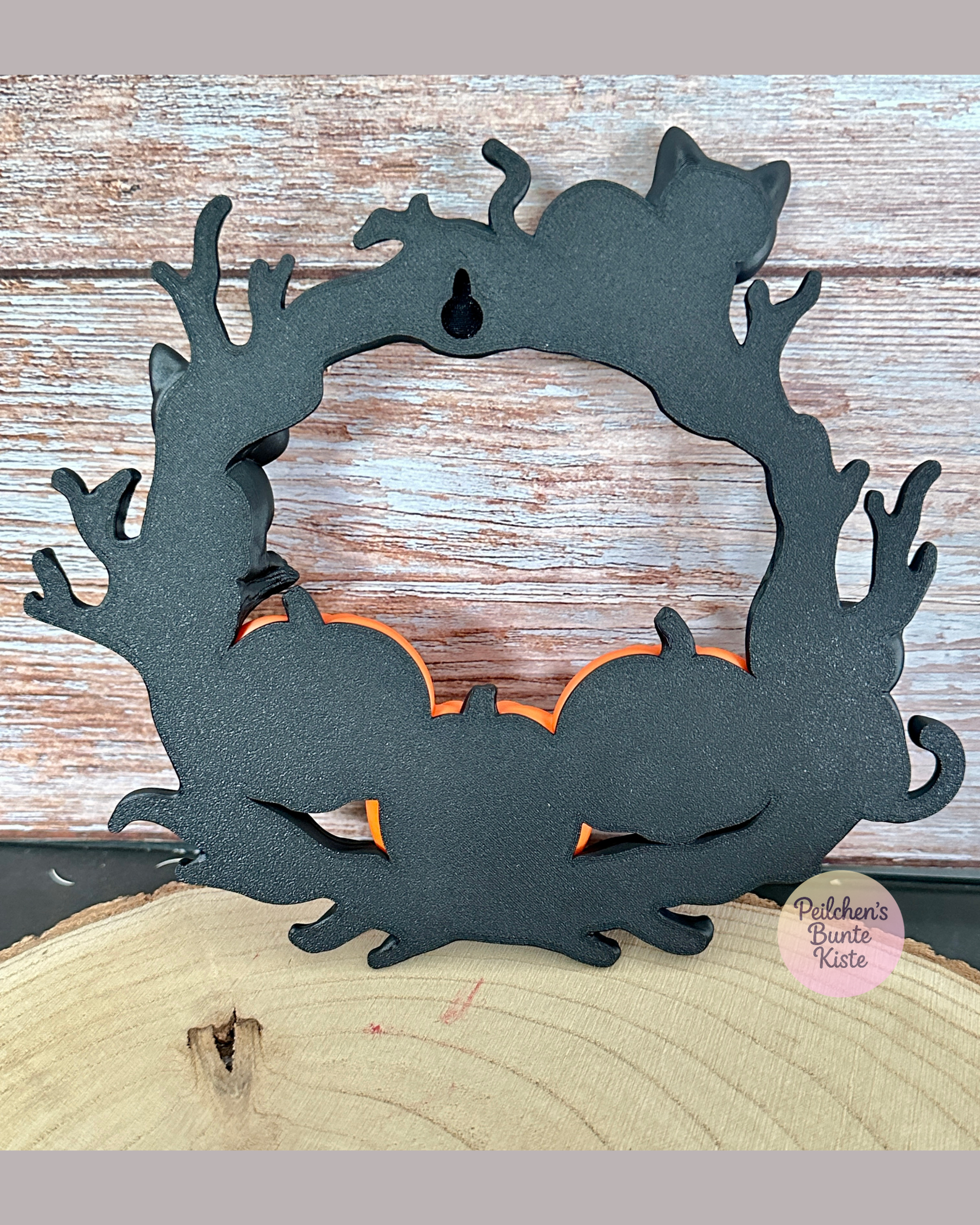 Halloween Katzenkranz mit Kürbissen – herbstliche Wanddeko