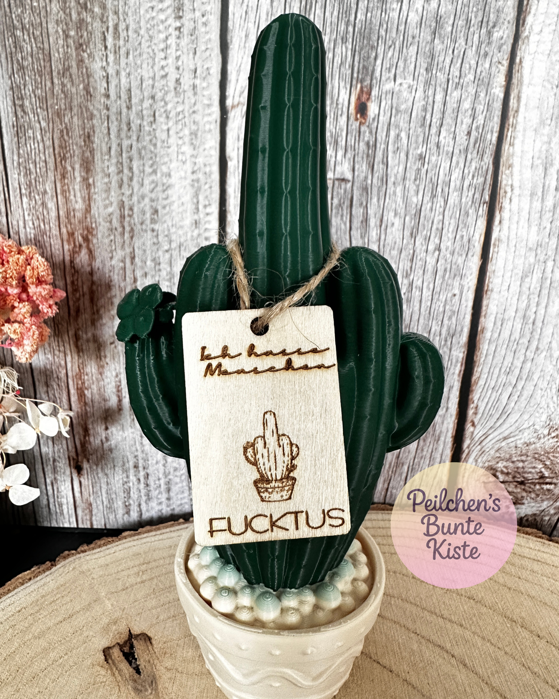 Fuktus – Freche Kaktus Deko mit Spruch „Ich hasse Menschen“ – lustiges Geschenk