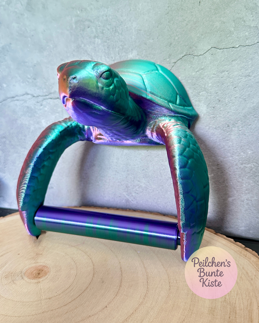 Schildpad – Toiletpapierhouder (koper-groen-paars)