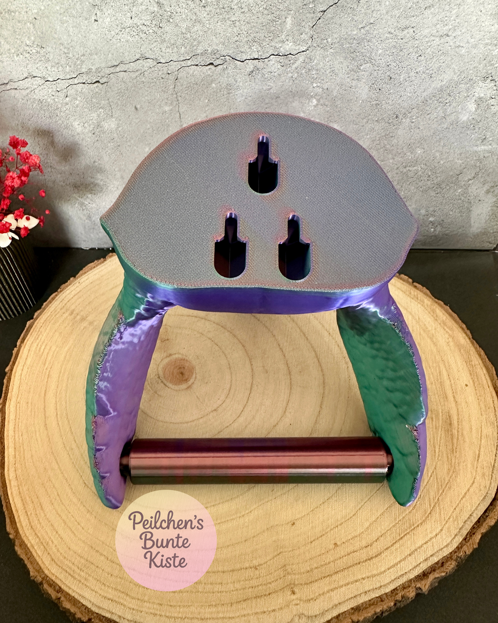 Schildpad – Toiletpapierhouder (koper-groen-paars)