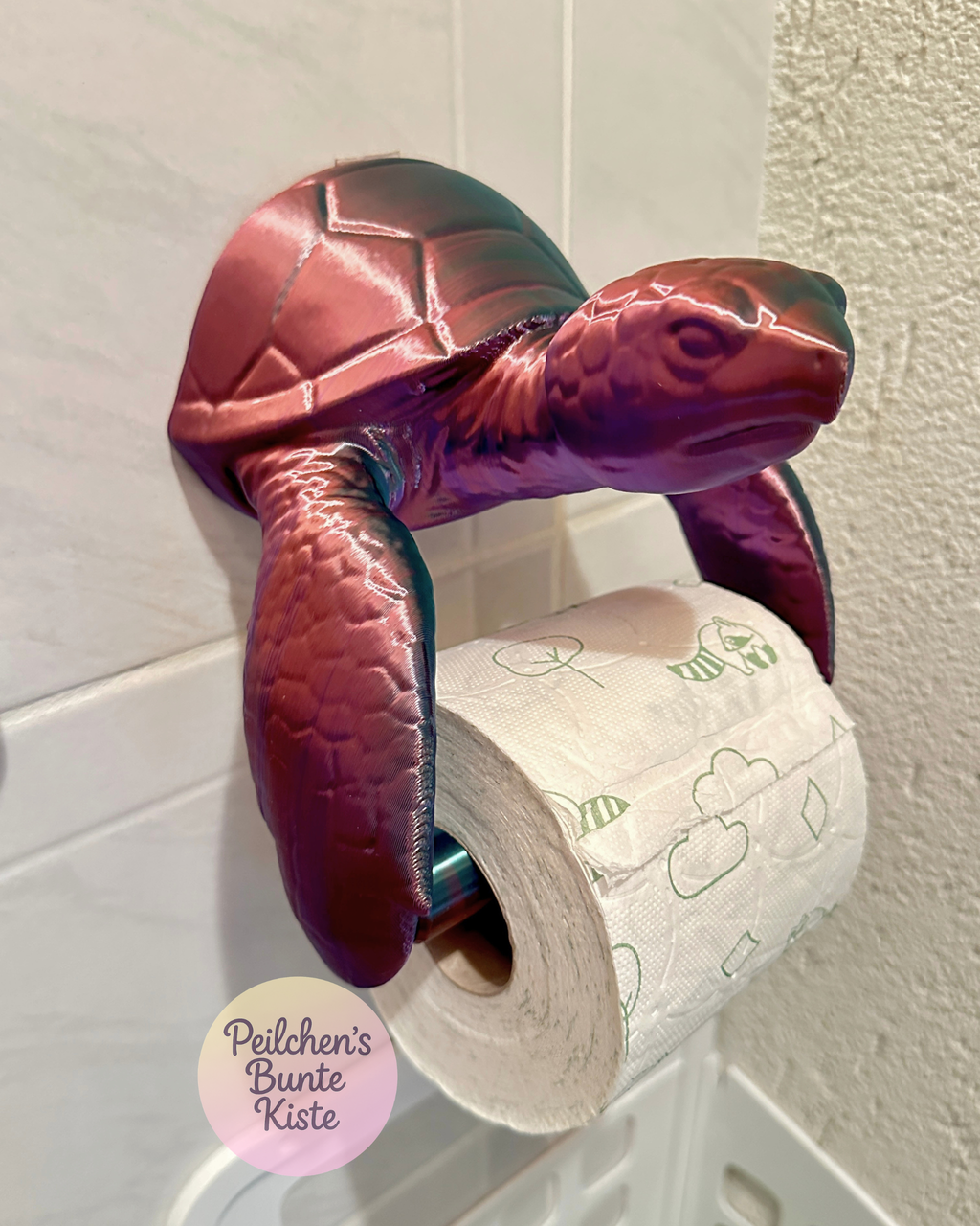 Schildpad – Toiletpapierhouder (koper-groen-paars)