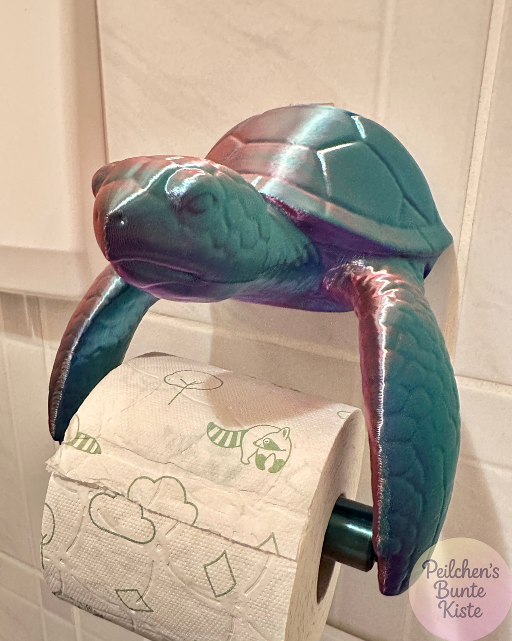 Schildpad – Toiletpapierhouder (koper-groen-paars)