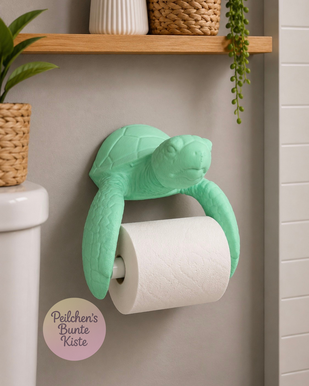 Meeresschildkröten Toilettenpapierhalter Mintgrün Weiß – Maritime Badezimmer Deko – Geschenk für Bad & WC