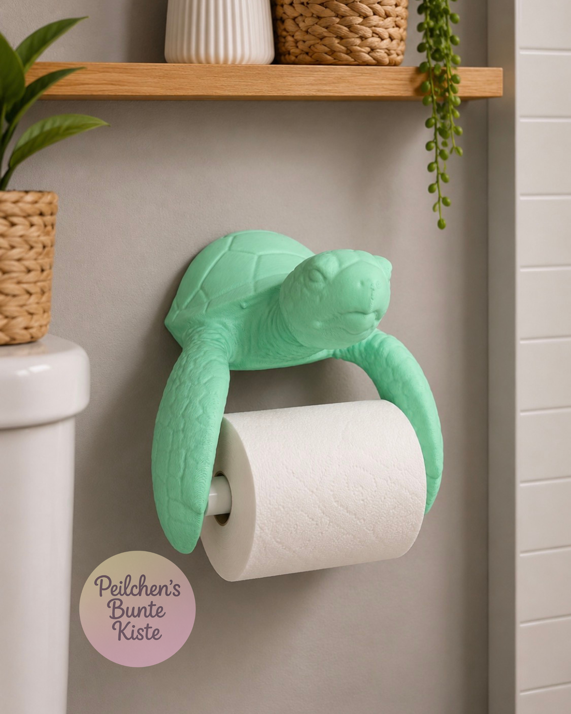 Meeresschildkröten Toilettenpapierhalter Mintgrün Weiß – Maritime Badezimmer Deko – Geschenk für Bad & WC