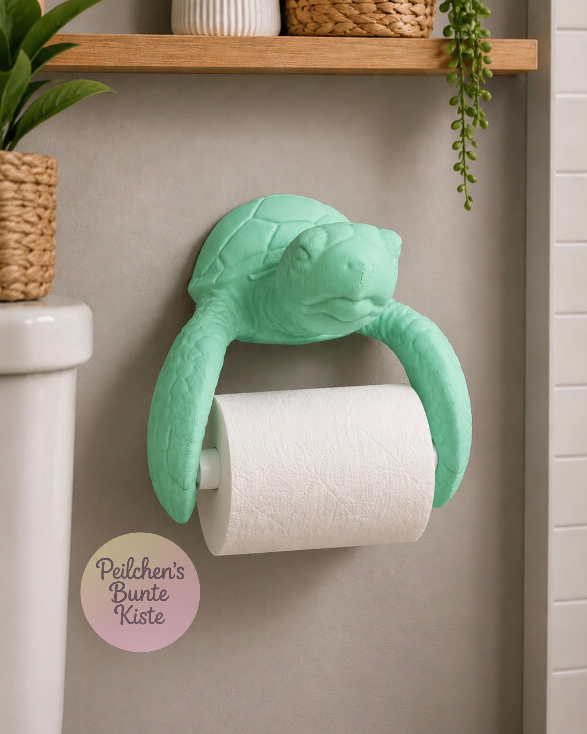 Meeresschildkröten Toilettenpapierhalter Mintgrün Weiß – Maritime Badezimmer Deko – Geschenk für Bad & WC