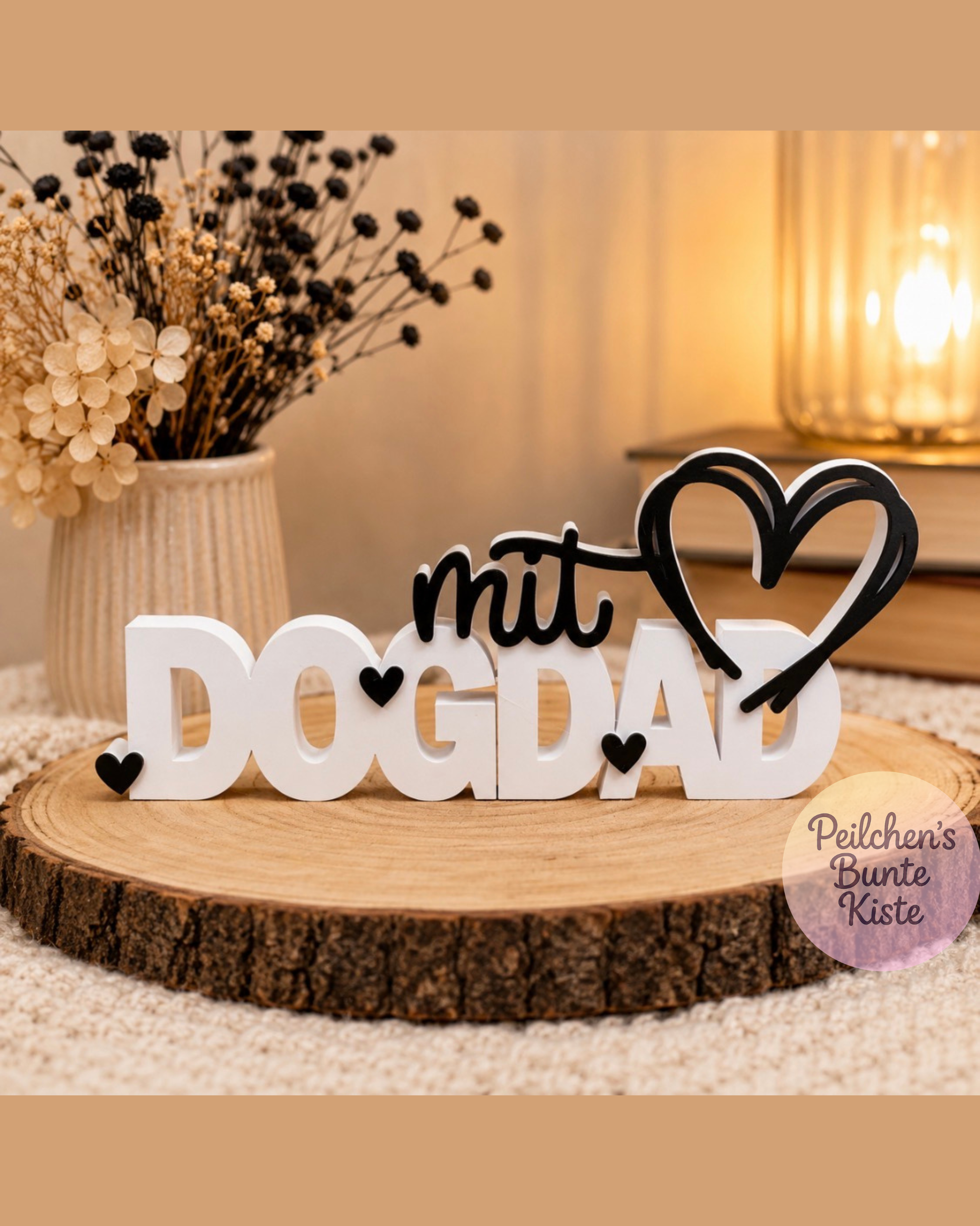 DOG MOM & DOG DAD Aufsteller mit Herz – Hunde Deko für Frauchen & Herrchen
