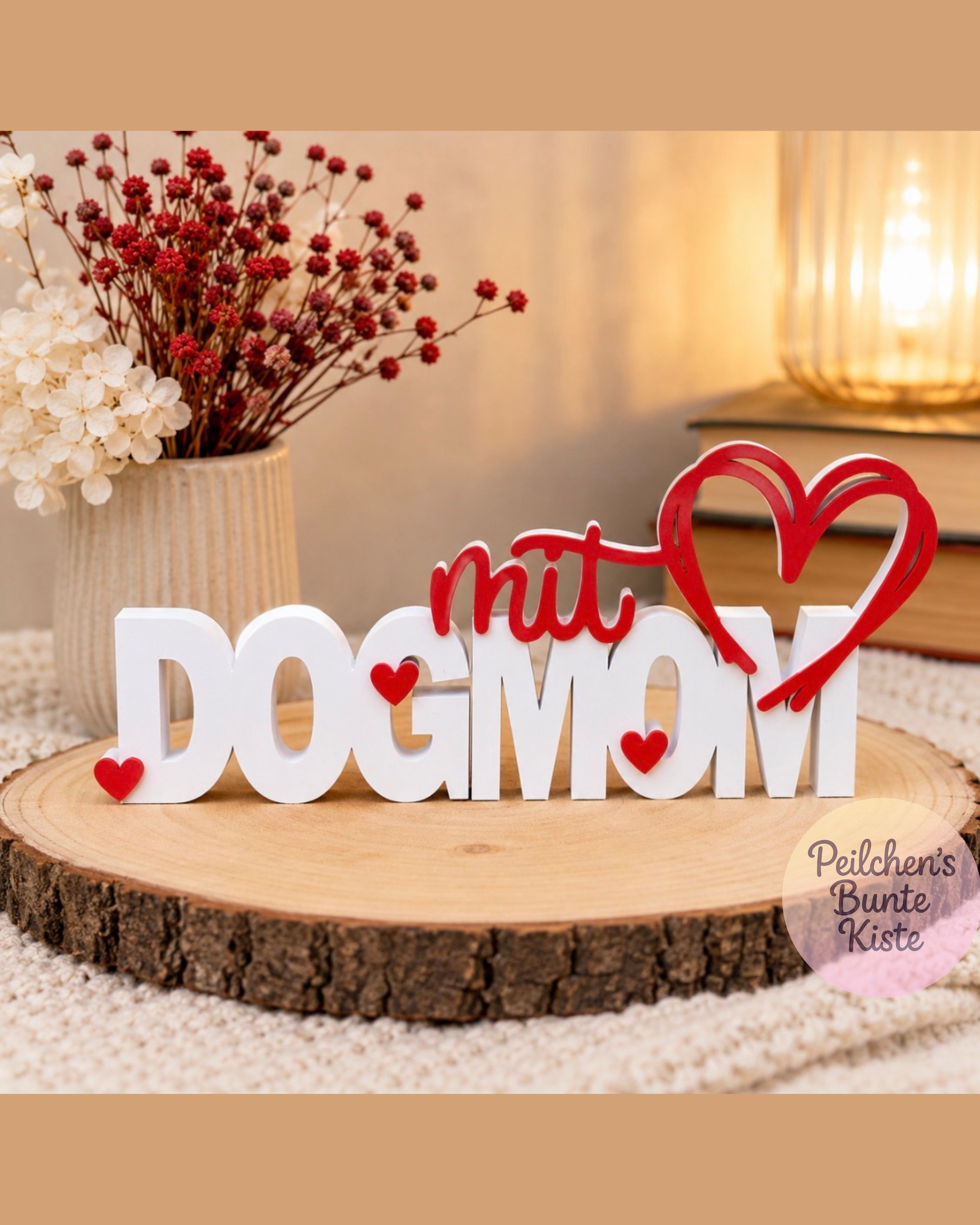 DOG MOM & DOG DAD Aufsteller mit Herz – Hunde Deko für Frauchen & Herrchen