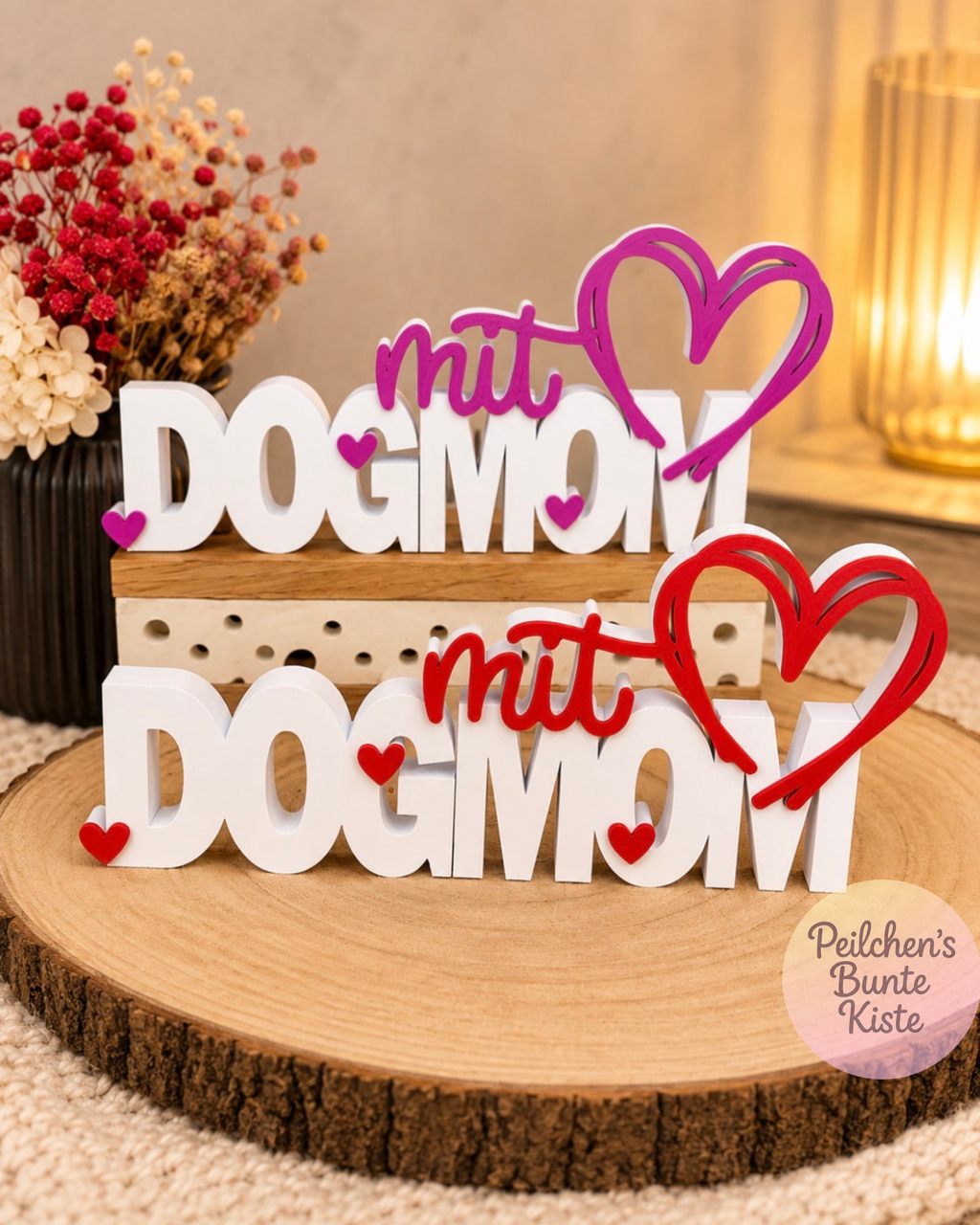 DOG MOM & DOG DAD Aufsteller mit Herz – Hunde Deko für Frauchen & Herrchen