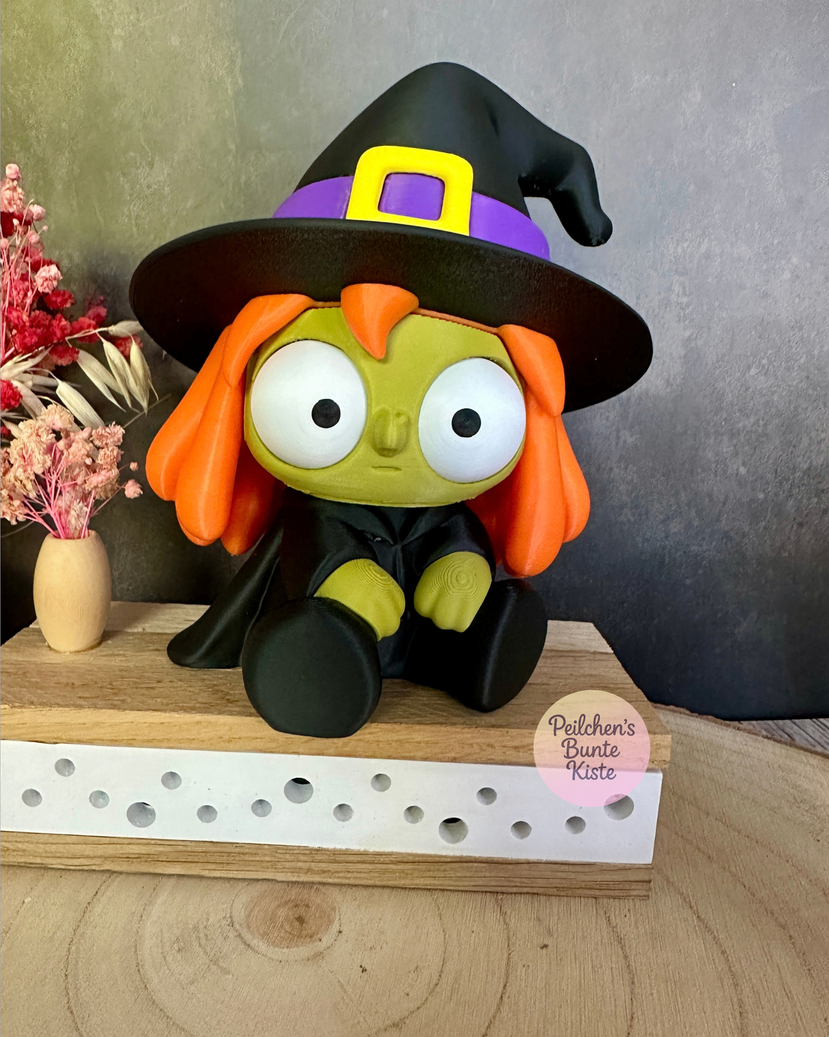 Lustige Hexe & schwarze Katze mit beweglichen Augen – Halloween Deko
