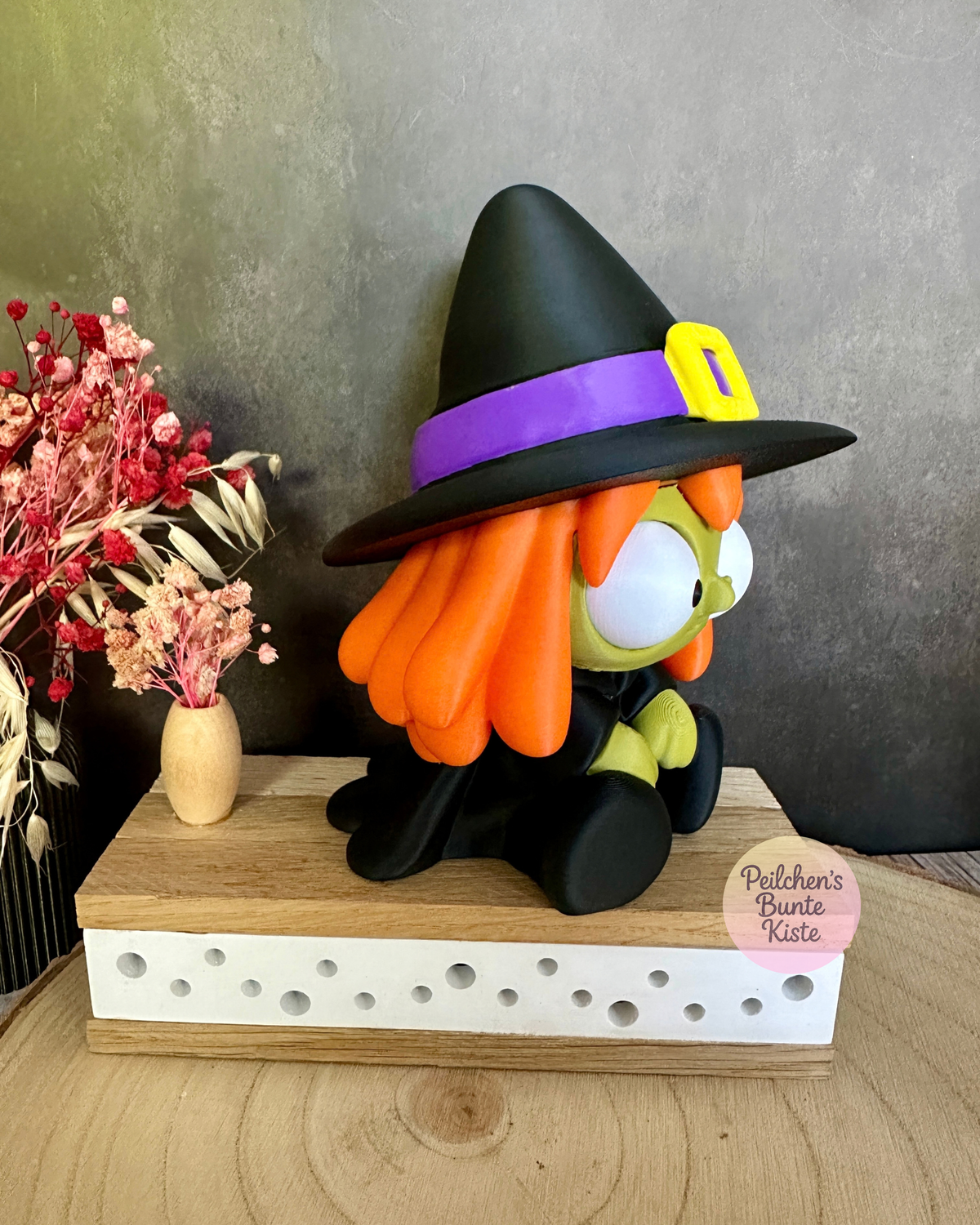 Lustige Hexe & schwarze Katze mit beweglichen Augen – Halloween Deko