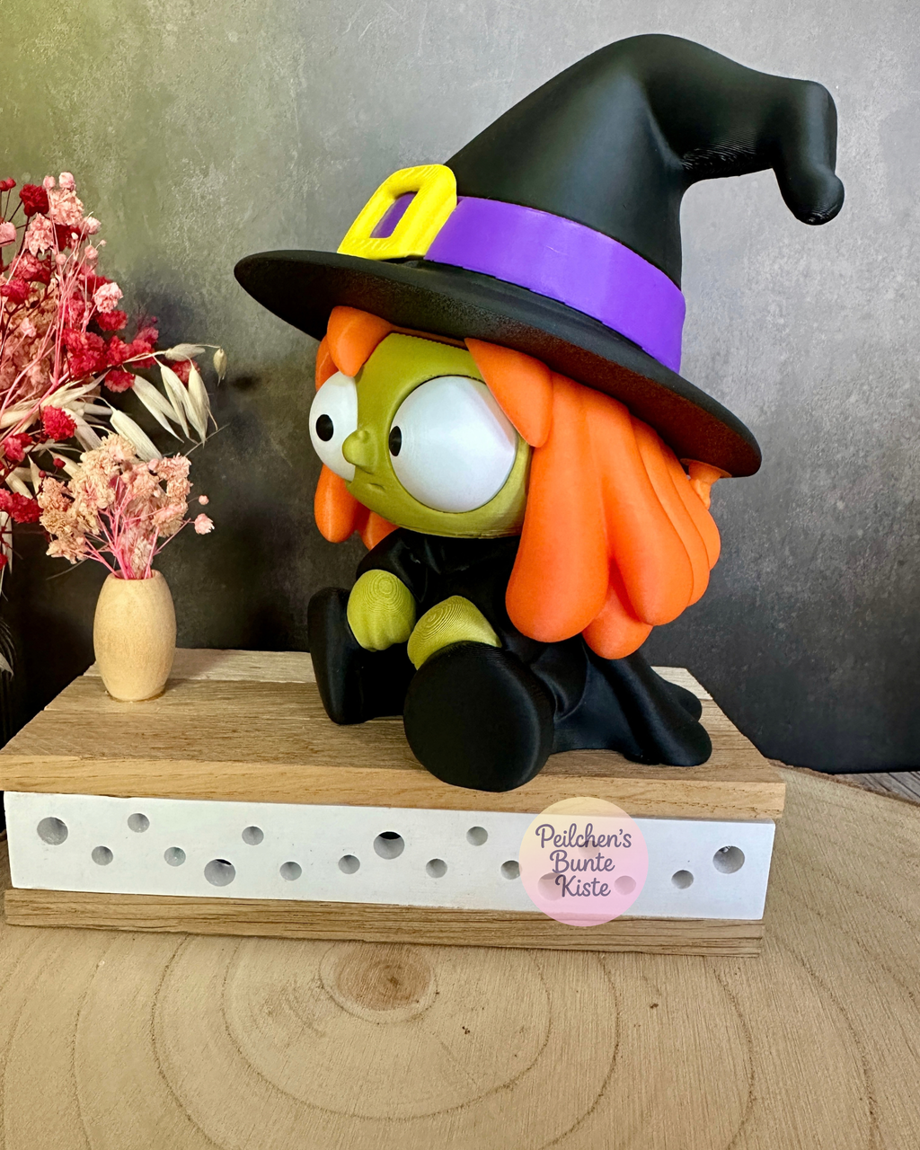 Lustige Hexe & schwarze Katze mit beweglichen Augen – Halloween Deko